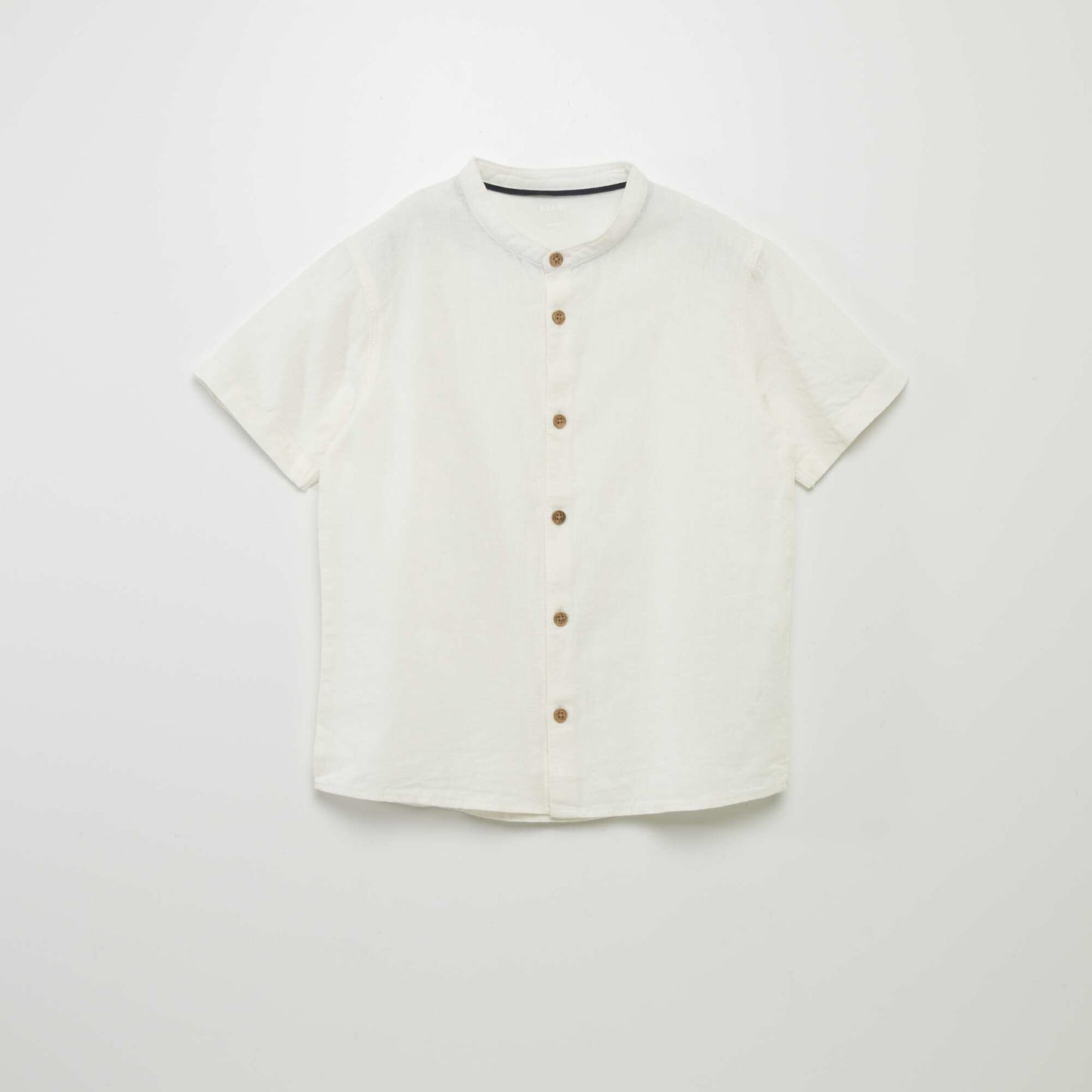Chemise col mao lin mélangé BLANC