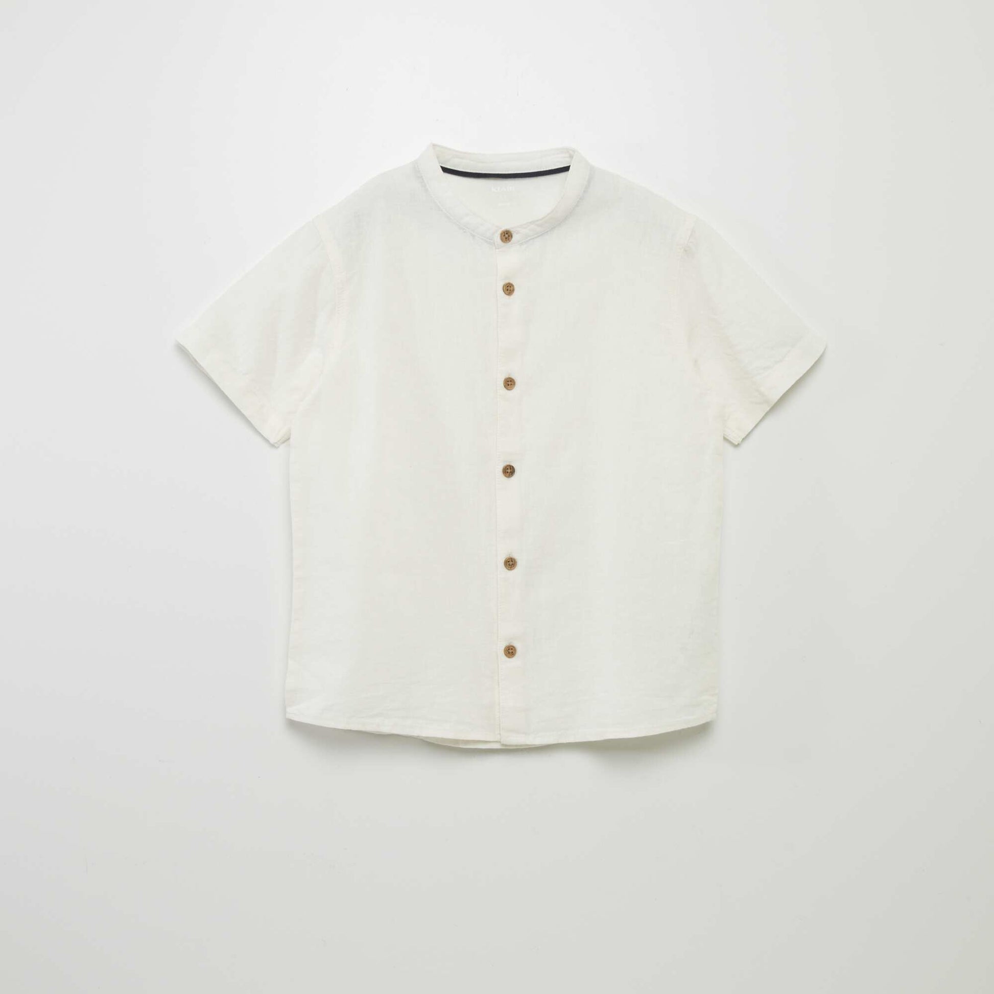 Chemise col mao lin mélangé BLANC