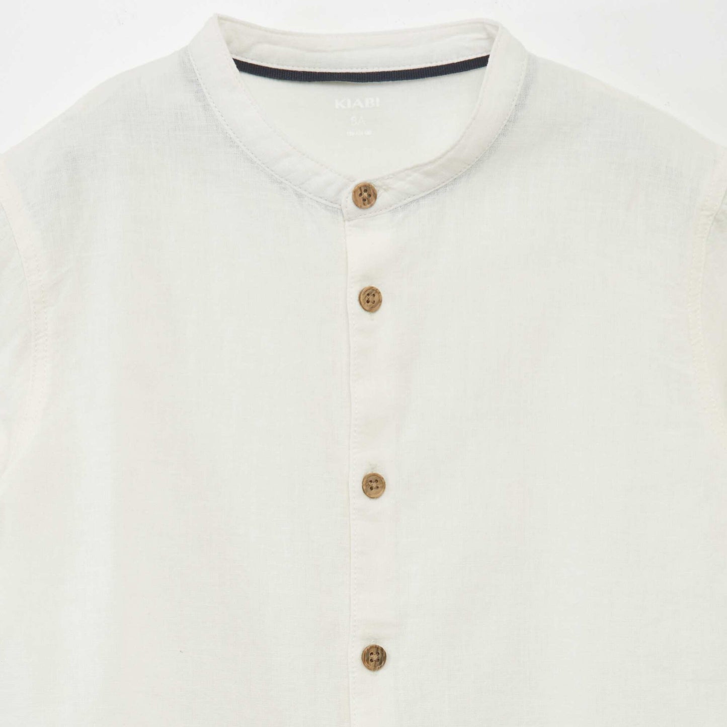 Chemise col mao lin mélangé BLANC