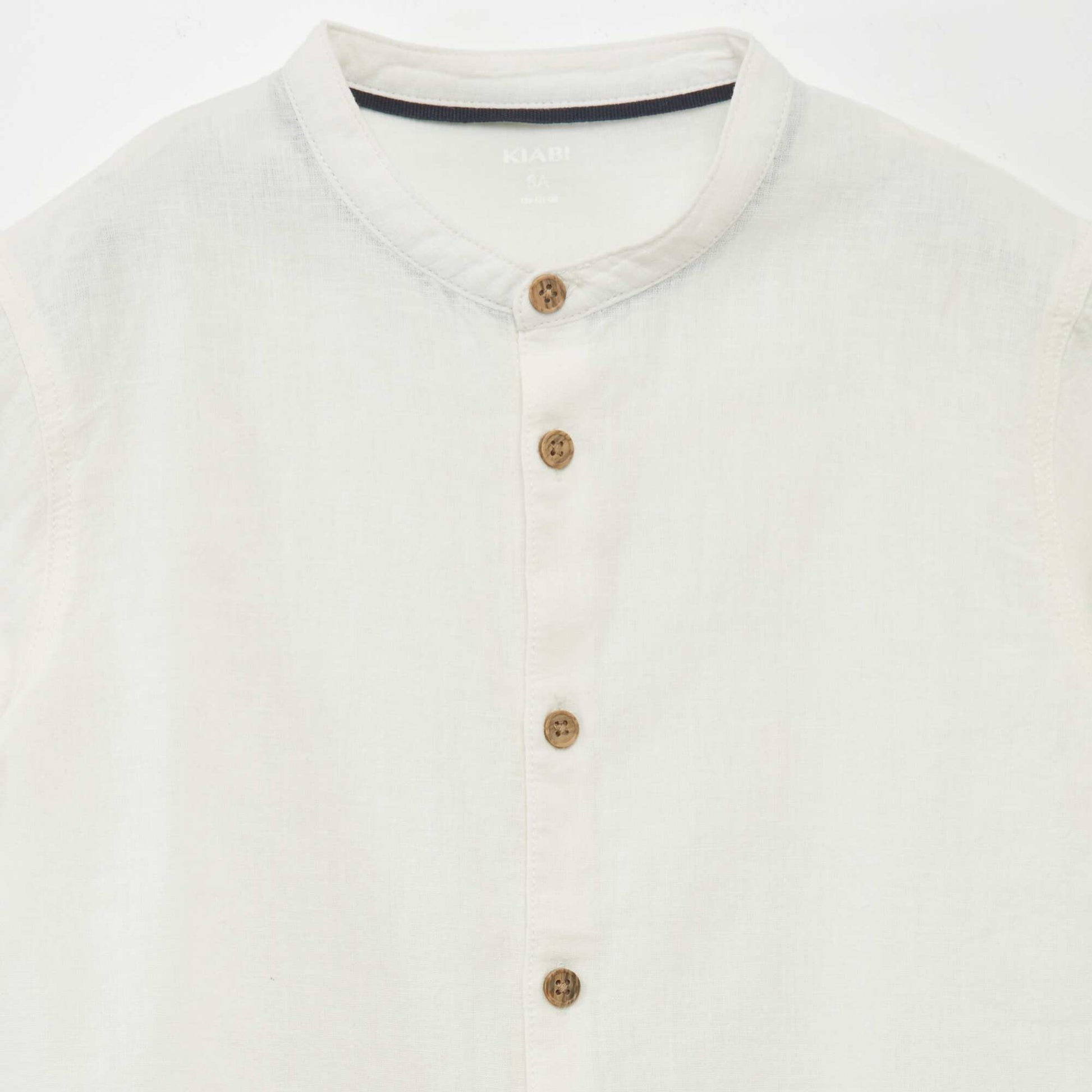 Chemise col mao lin mélangé BLANC