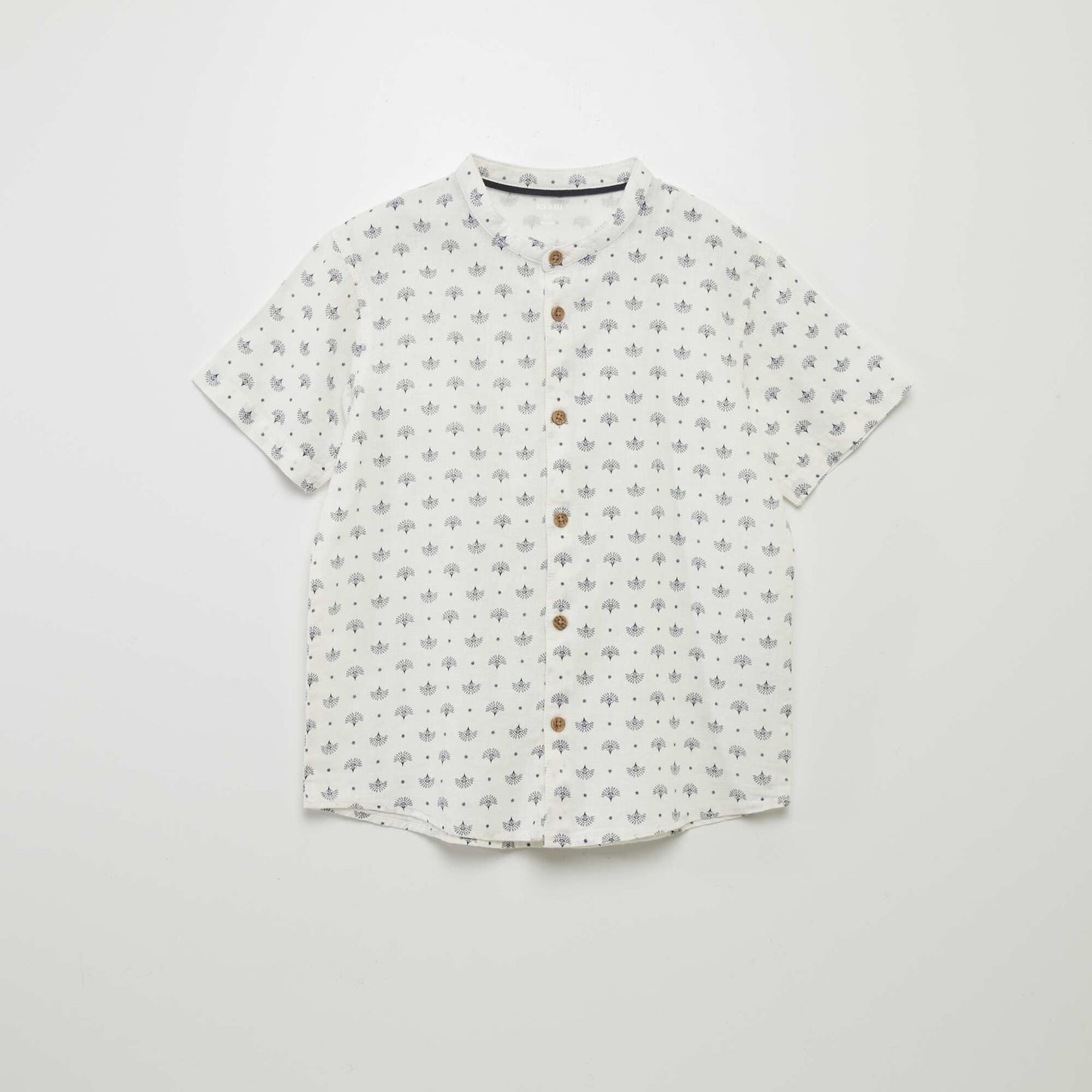 Chemise col mao lin mélangé BLANC IMPRIMé