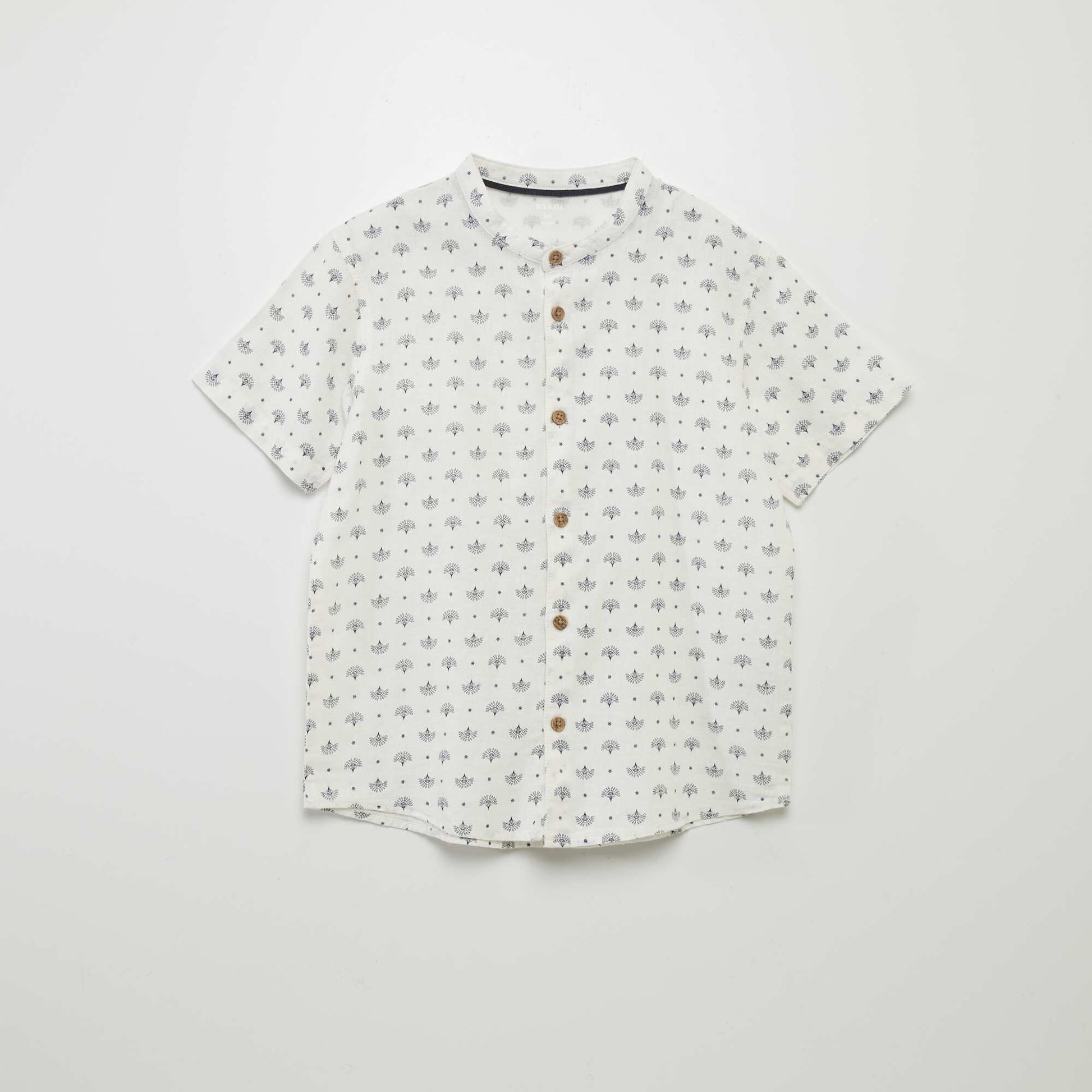 Chemise col mao lin mélangé BLANC IMPRIMé