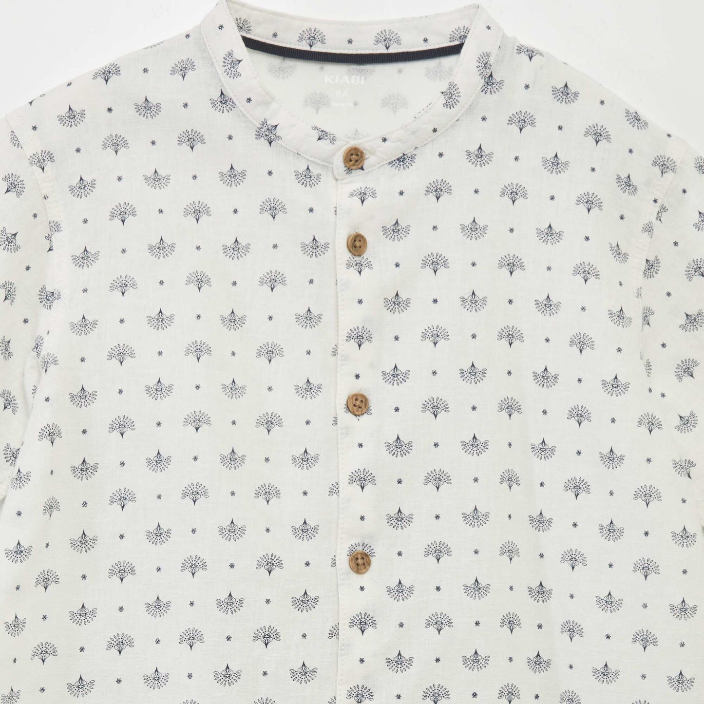 Chemise col mao lin mélangé BLANC IMPRIMé