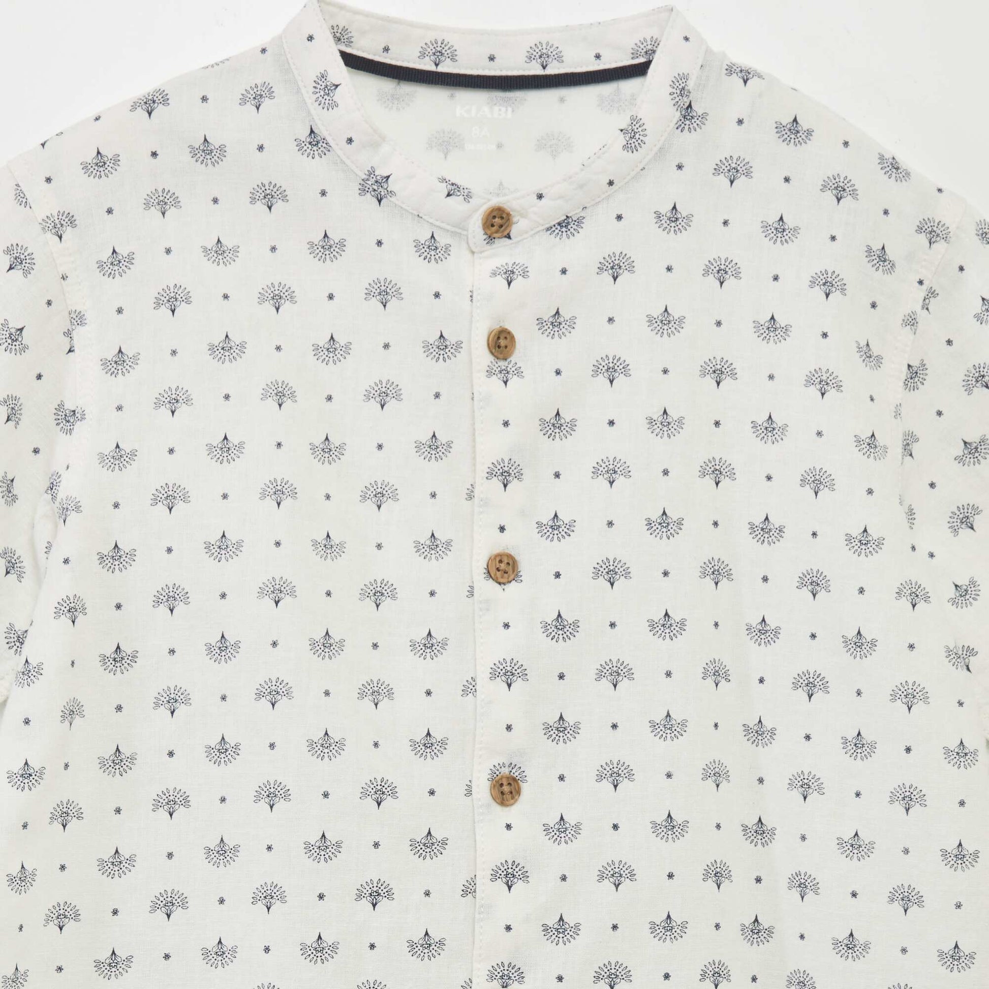 Chemise col mao lin mélangé BLANC IMPRIMé