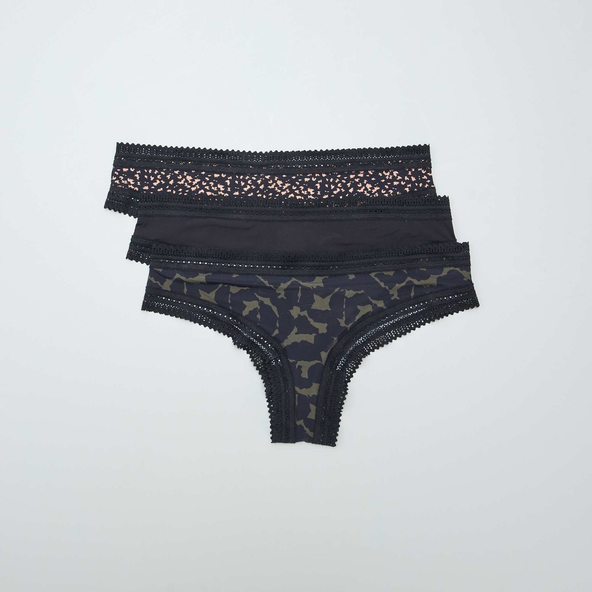 Lot de 3 tangas en microfibre imprimé NOIR IMPRIMé