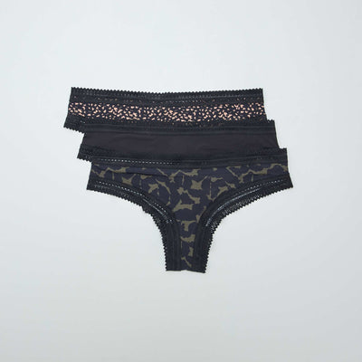 Lot de 3 tangas en microfibre imprimé NOIR IMPRIMé