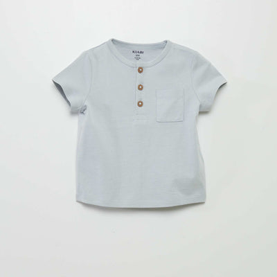 Tee-shirt col tunisien BLEU