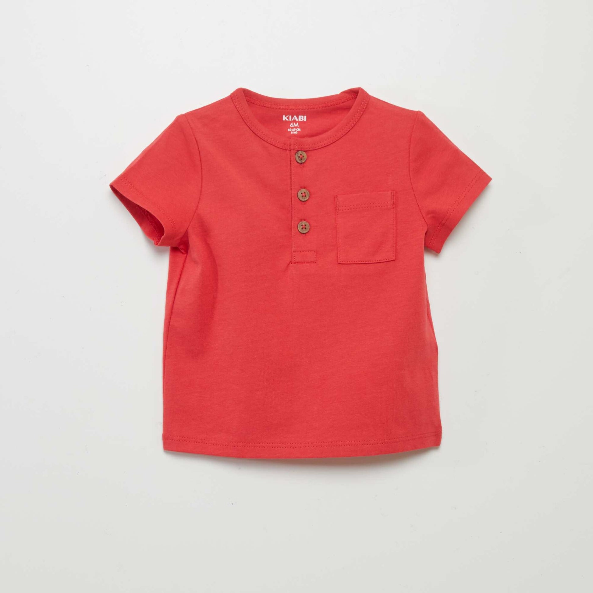 Tee-shirt col tunisien ROUGE