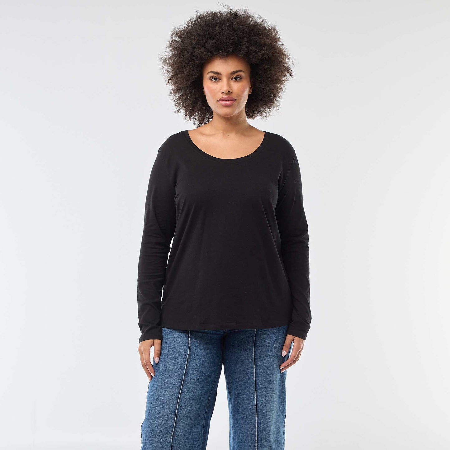 T-shirt manches longues uni en jersey NOIR