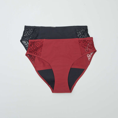 Lot de 2 culottes menstruelles flux léger ROUGE/NOIR