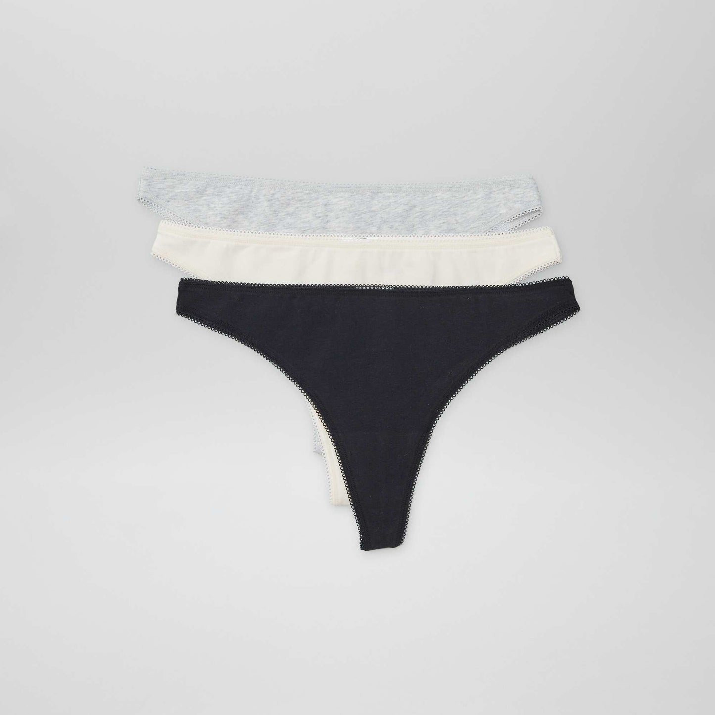 Lot de 3 tangas en coton ECRU/GRIS/NOIR