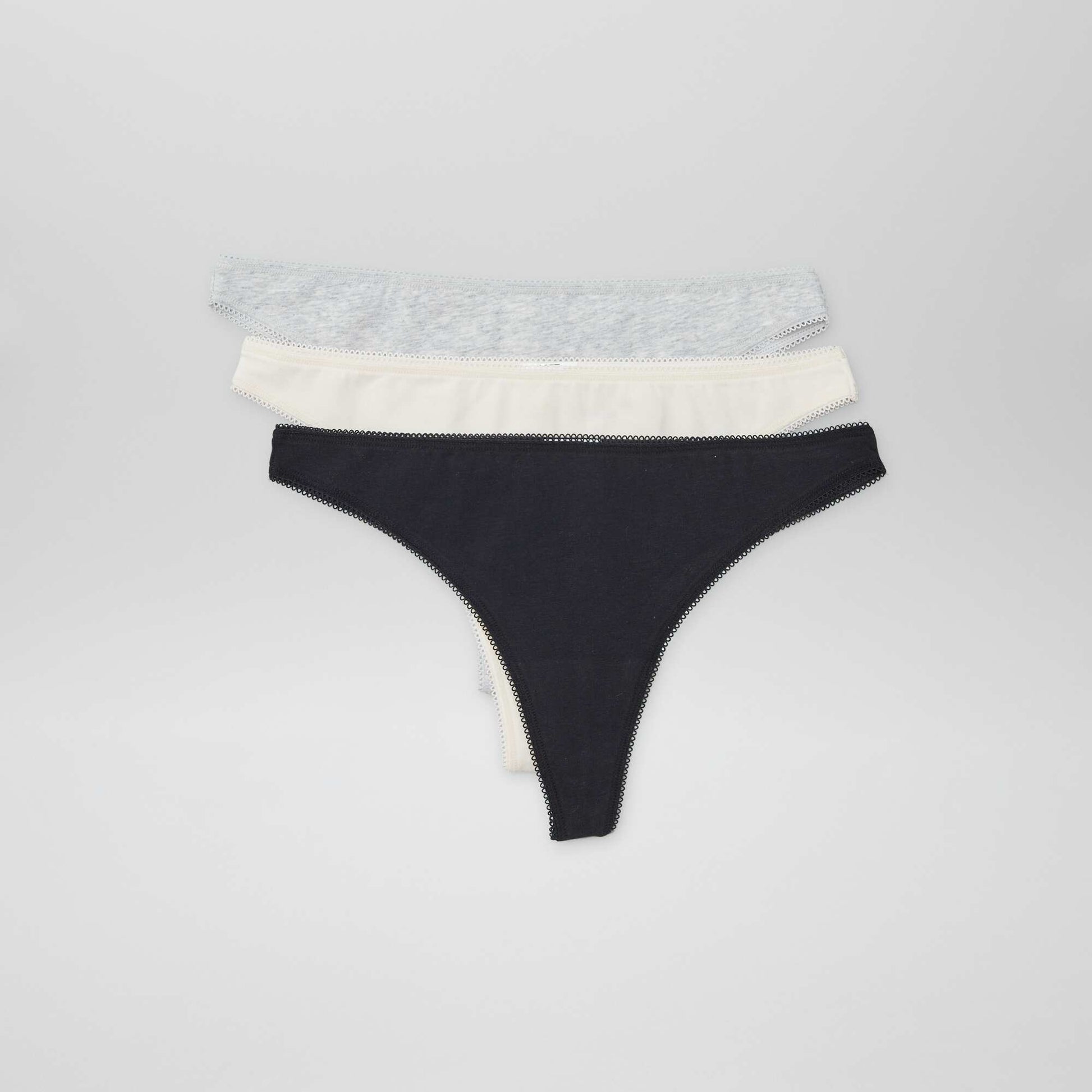 Lot de 3 tangas en coton ECRU/GRIS/NOIR