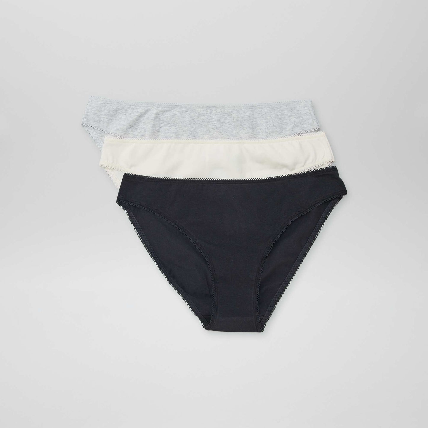 Lot de3 culottes en coton NOIR/GRIS/BLANC