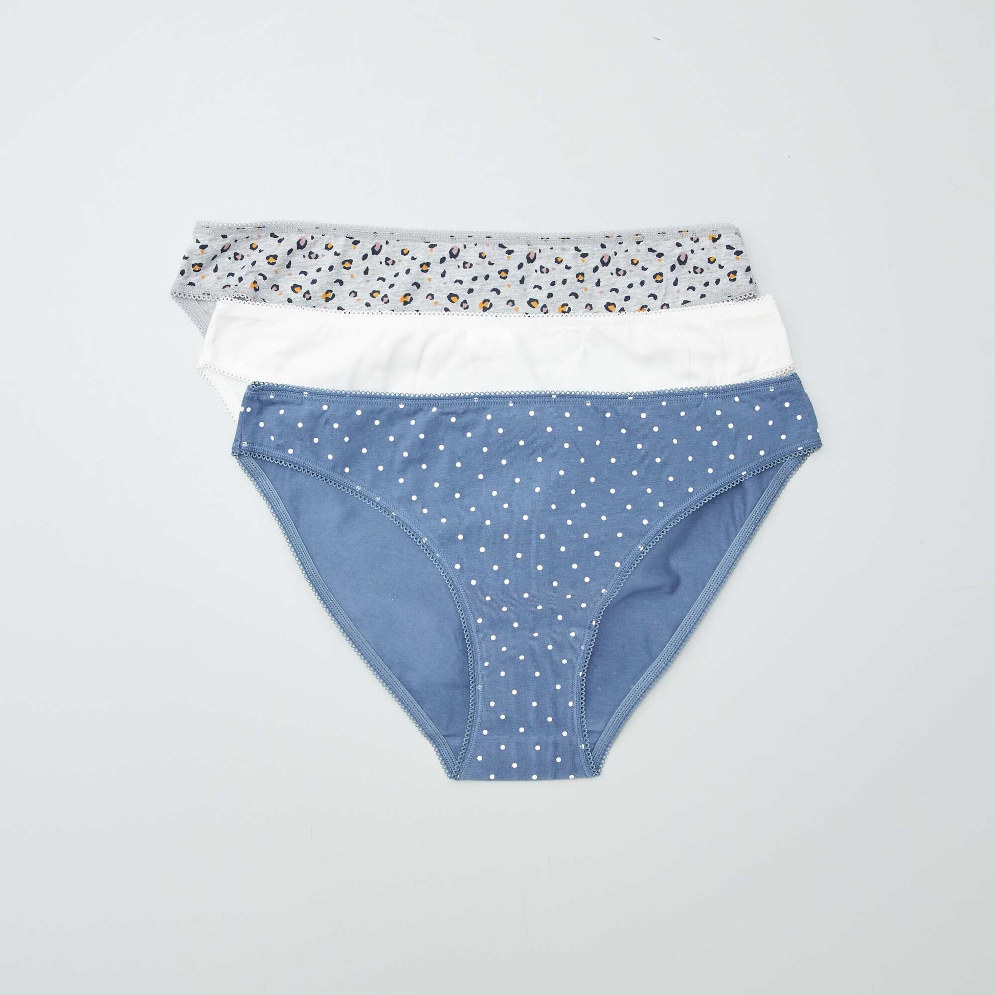Lot de3 culottes en coton BLEU/GRIS/BLANC