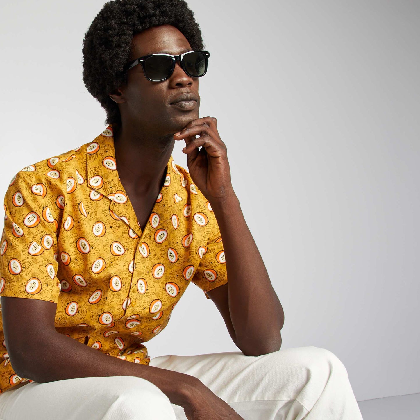 Chemise en lin mélangé imprimé JAUNE