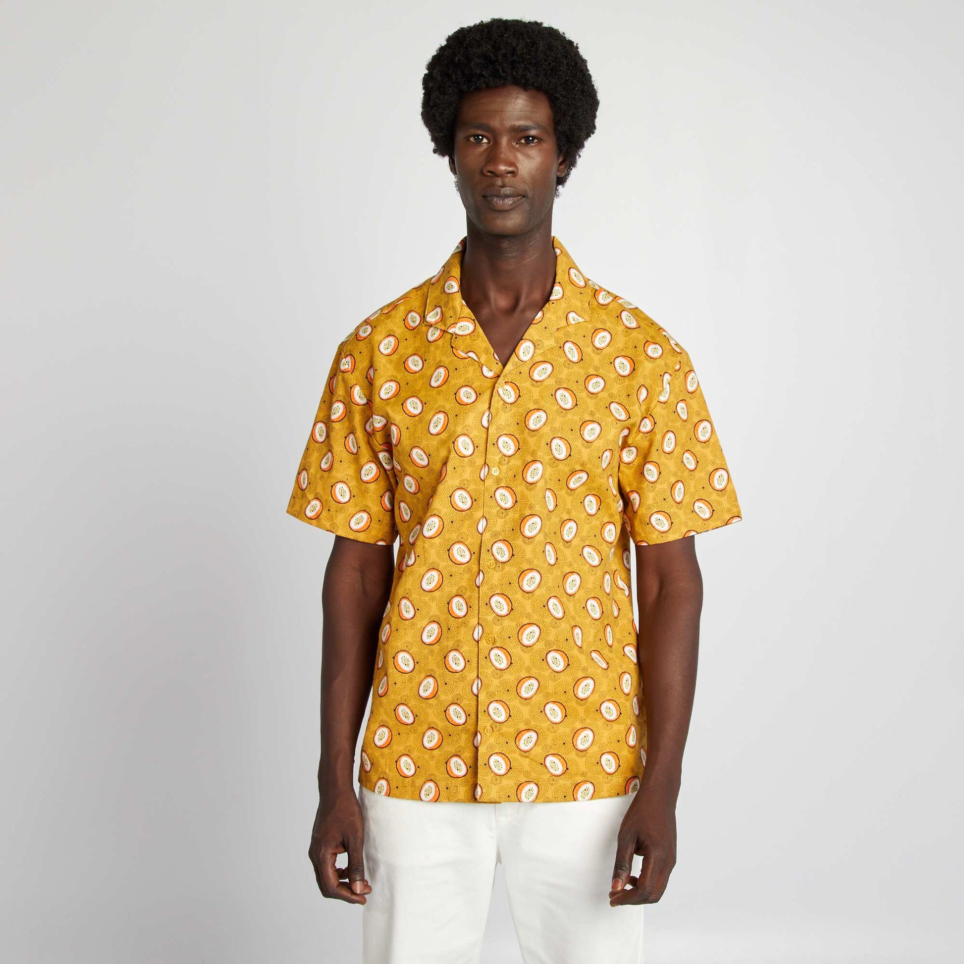 Chemise en lin mélangé imprimé JAUNE