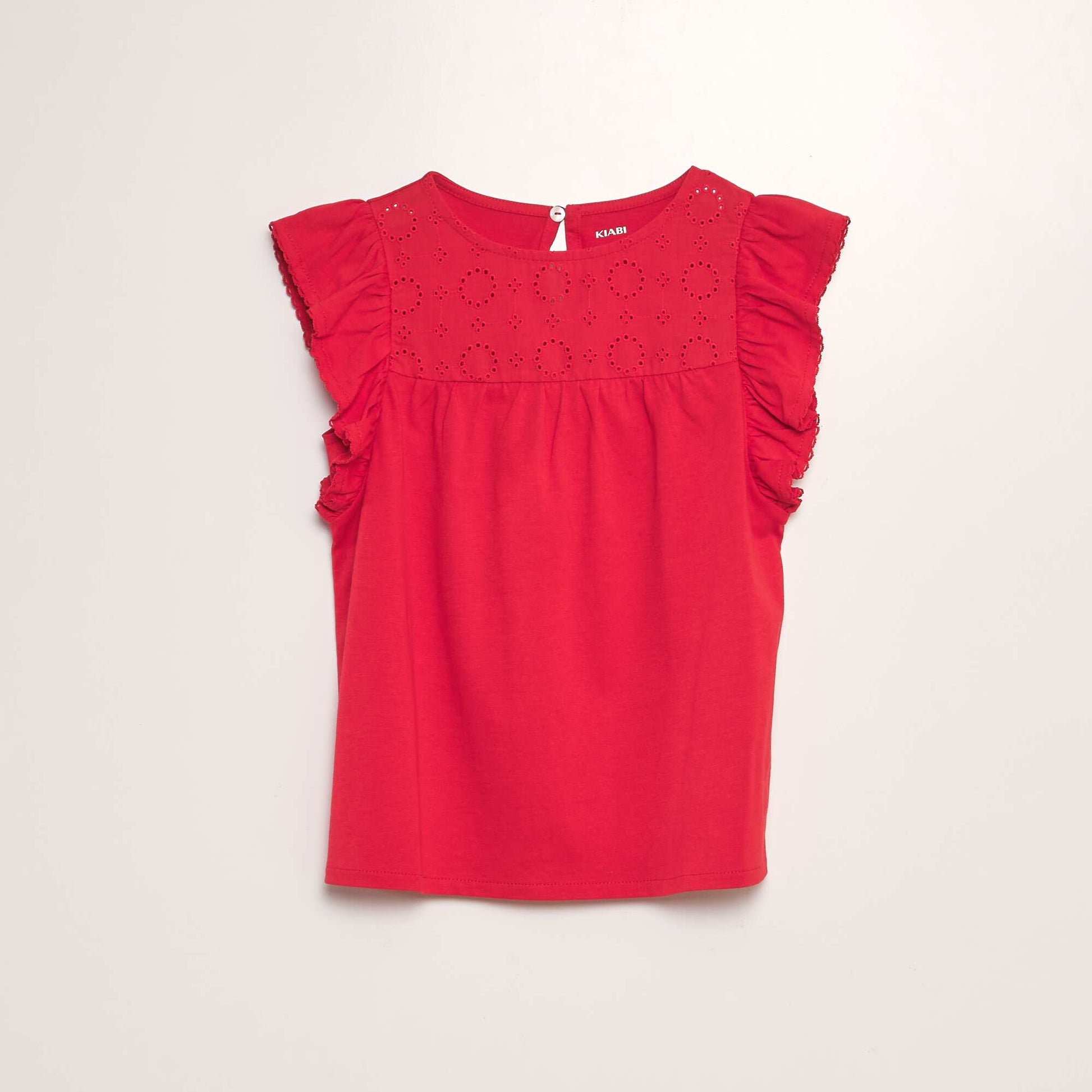 T-shirt avec broderie anglaise ROUGE
