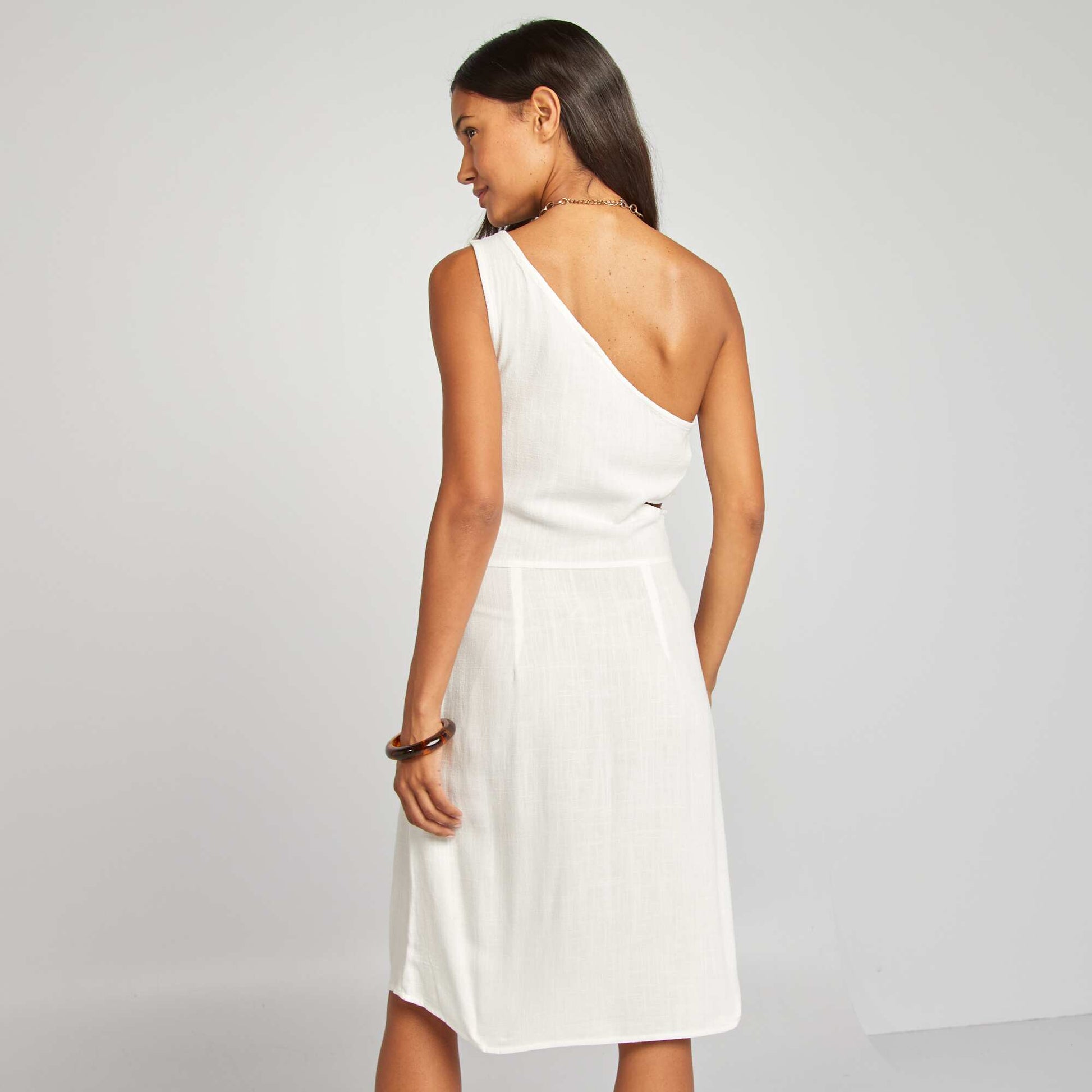 Robe one shoulder en lin mélangé BLANC