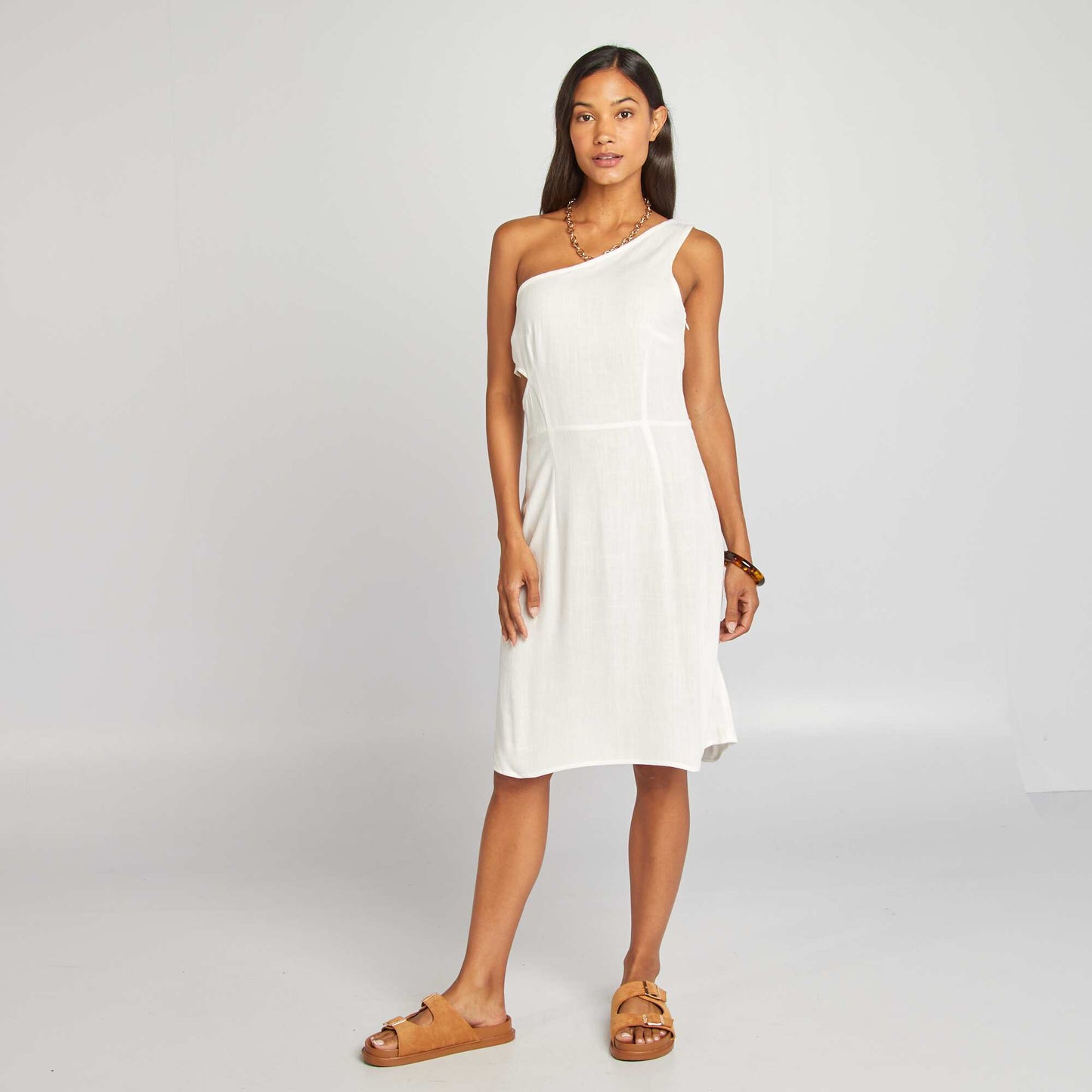 Robe one shoulder en lin mélangé BLANC