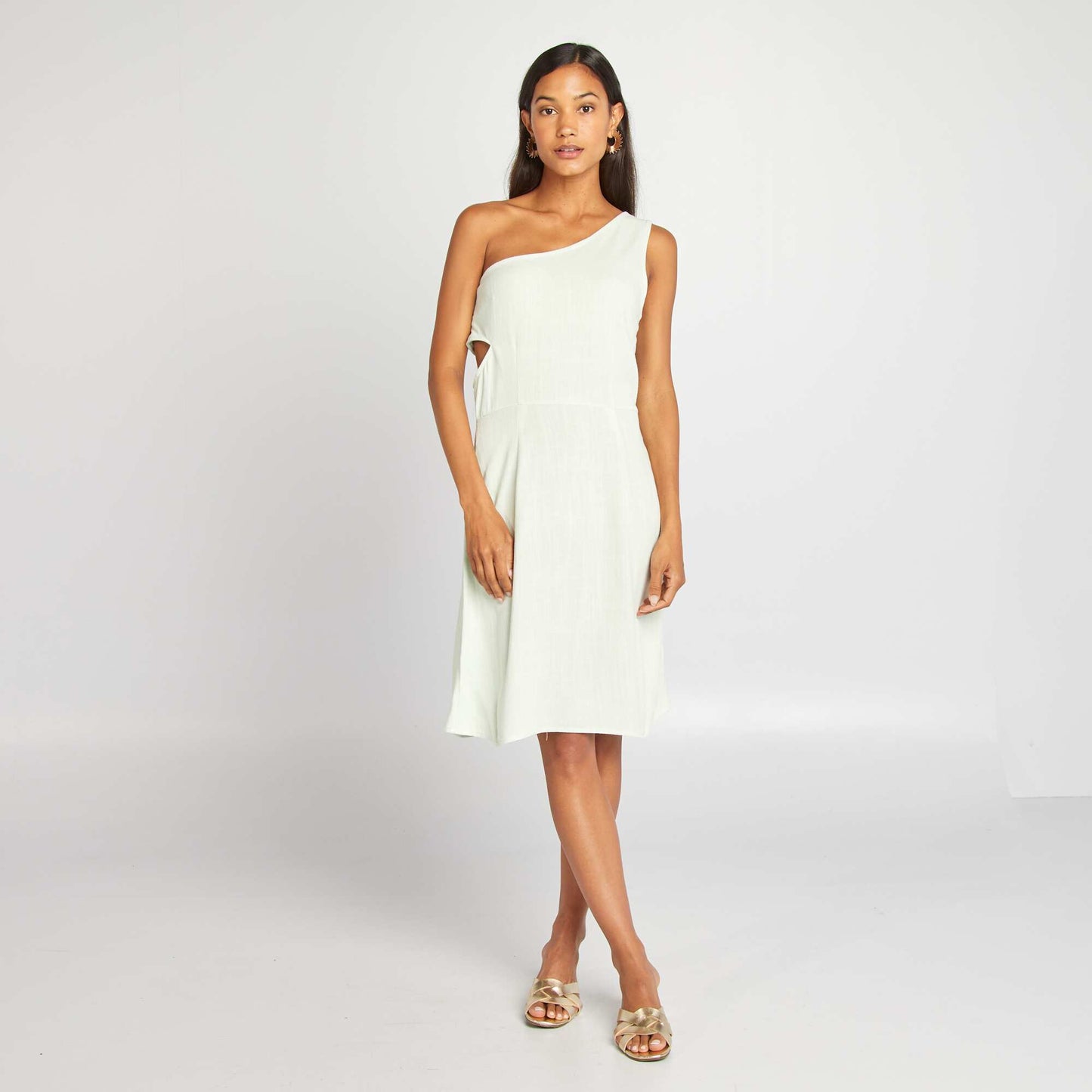 Robe one shoulder en lin mélangé VERT