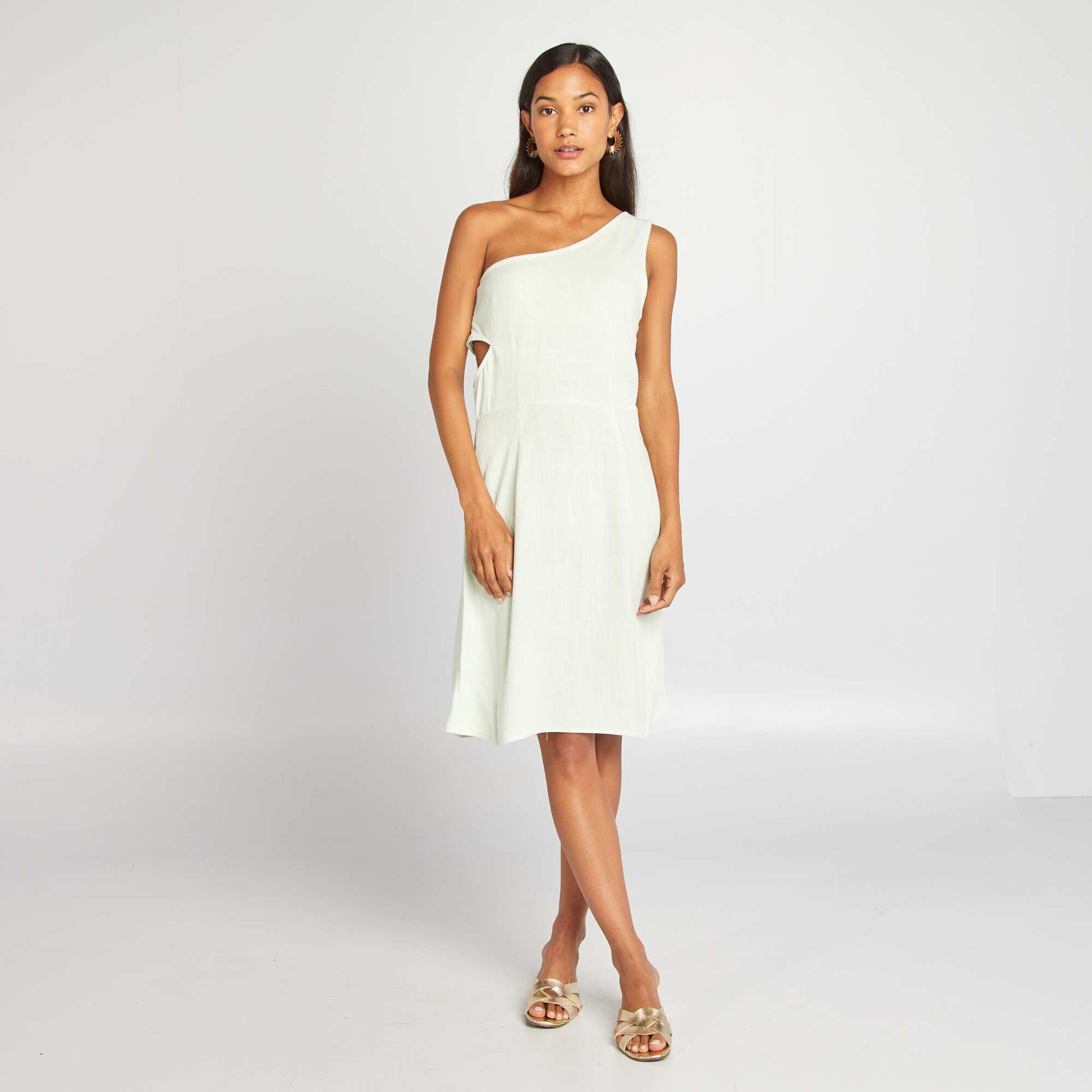 Robe one shoulder en lin mélangé VERT