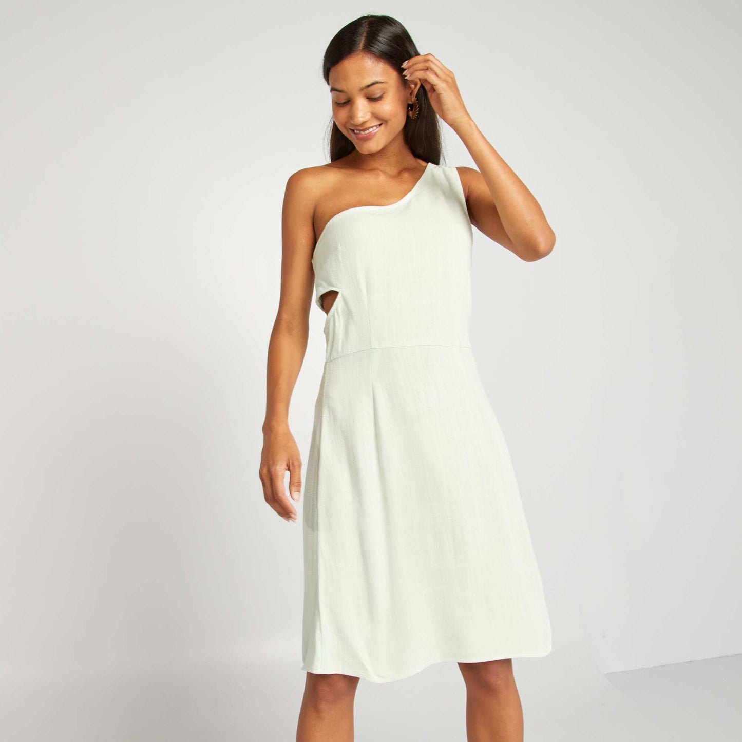 Robe one shoulder en lin mélangé VERT