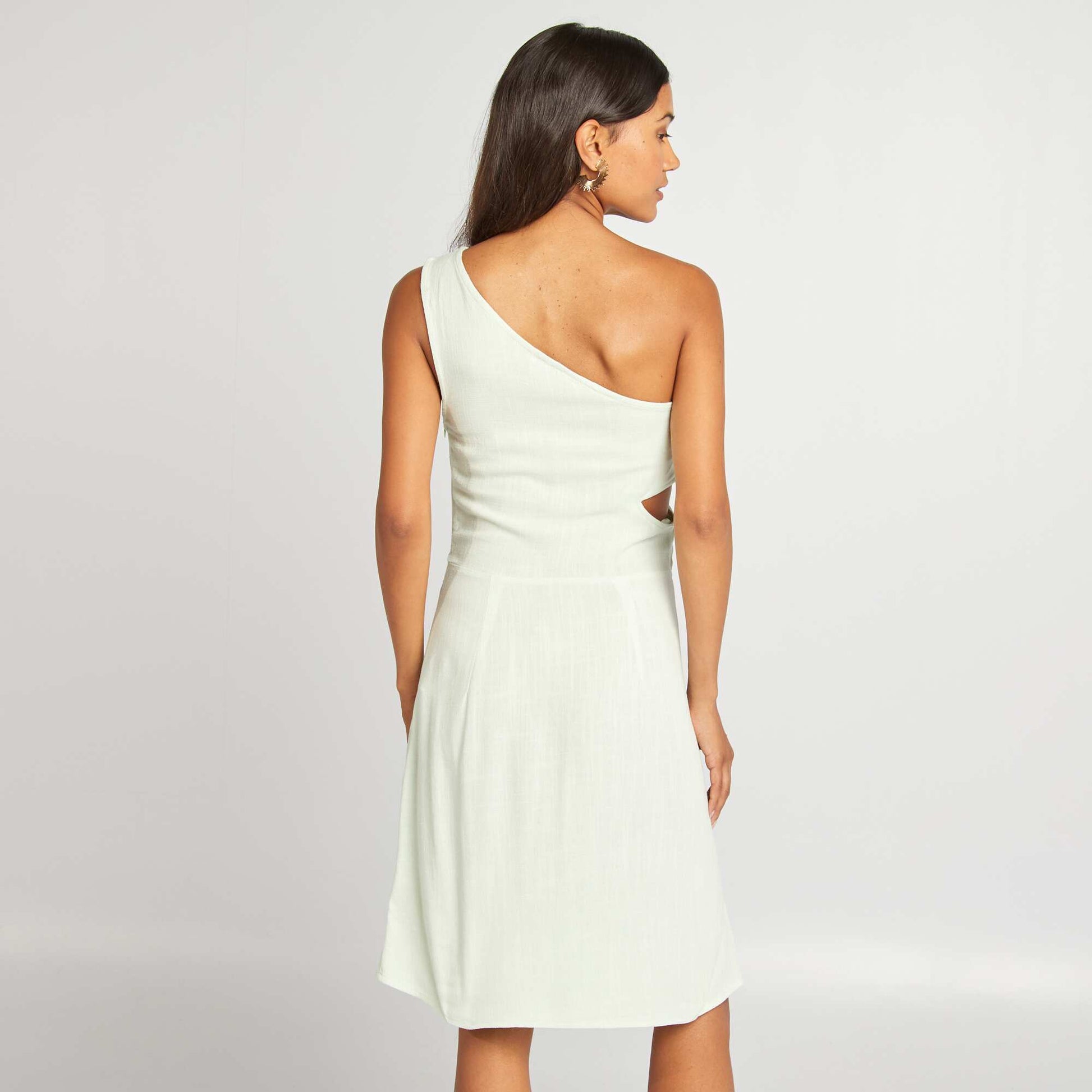 Robe one shoulder en lin mélangé VERT