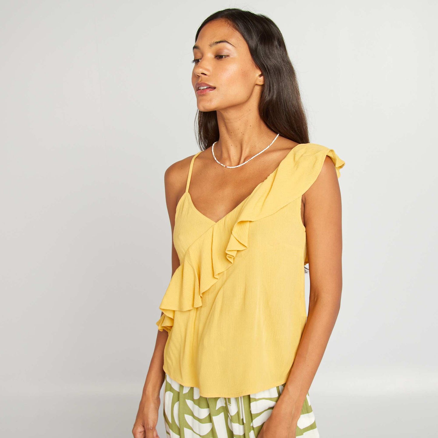 Top asymétrique à volants JAUNE
