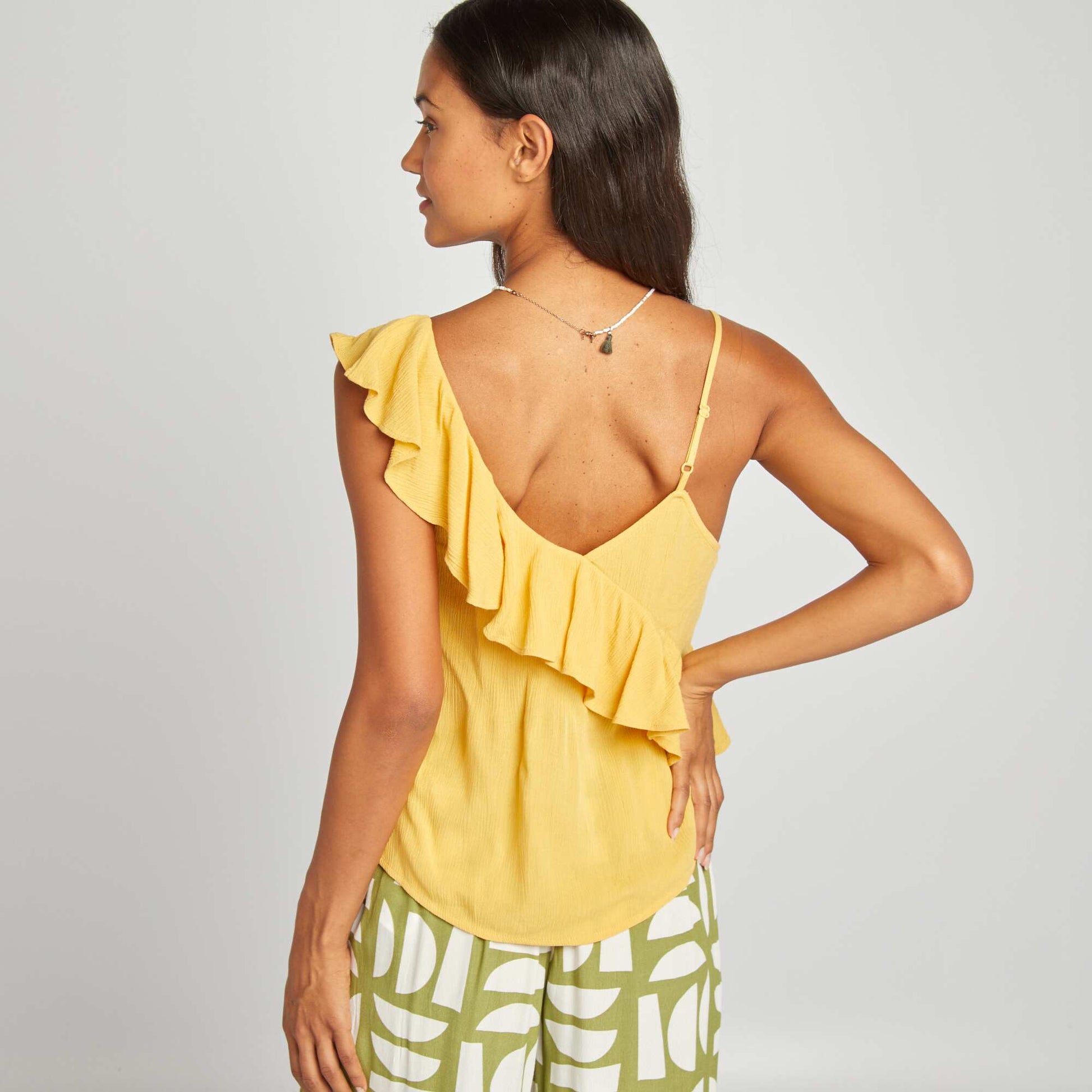 Top asymétrique à volants JAUNE