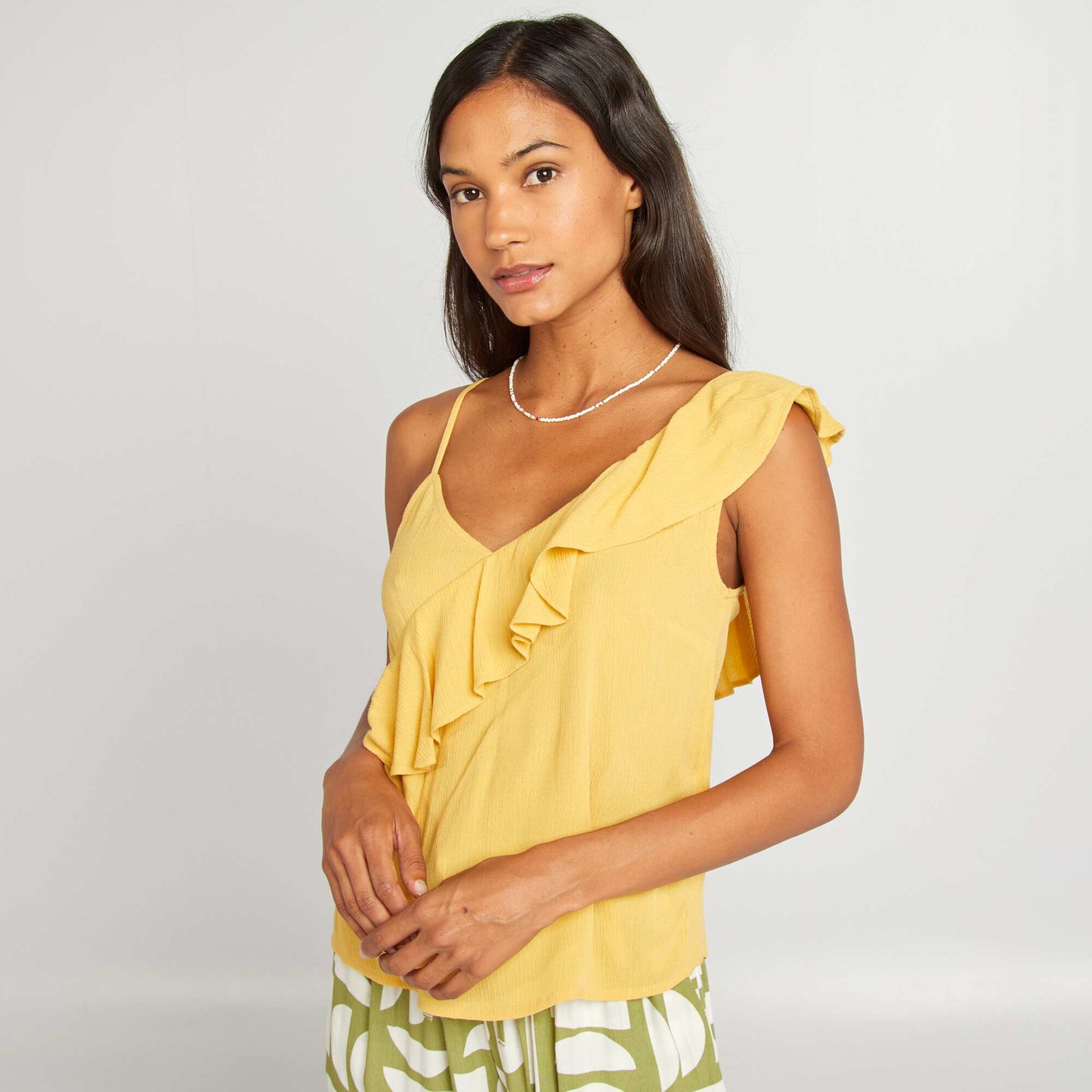 Top asymétrique à volants JAUNE