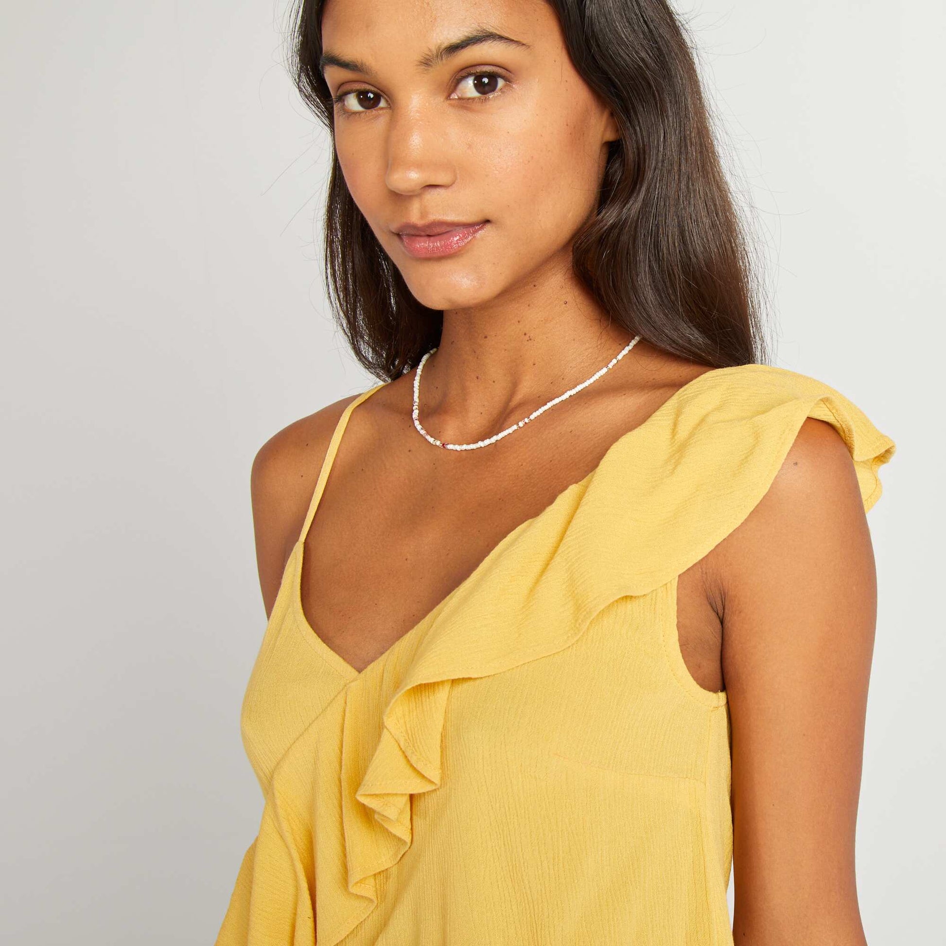 Top asymétrique à volants JAUNE