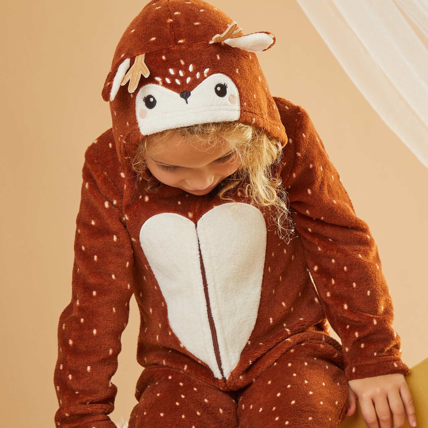 Combinaison de nuit en polaire 'biche' MARRON