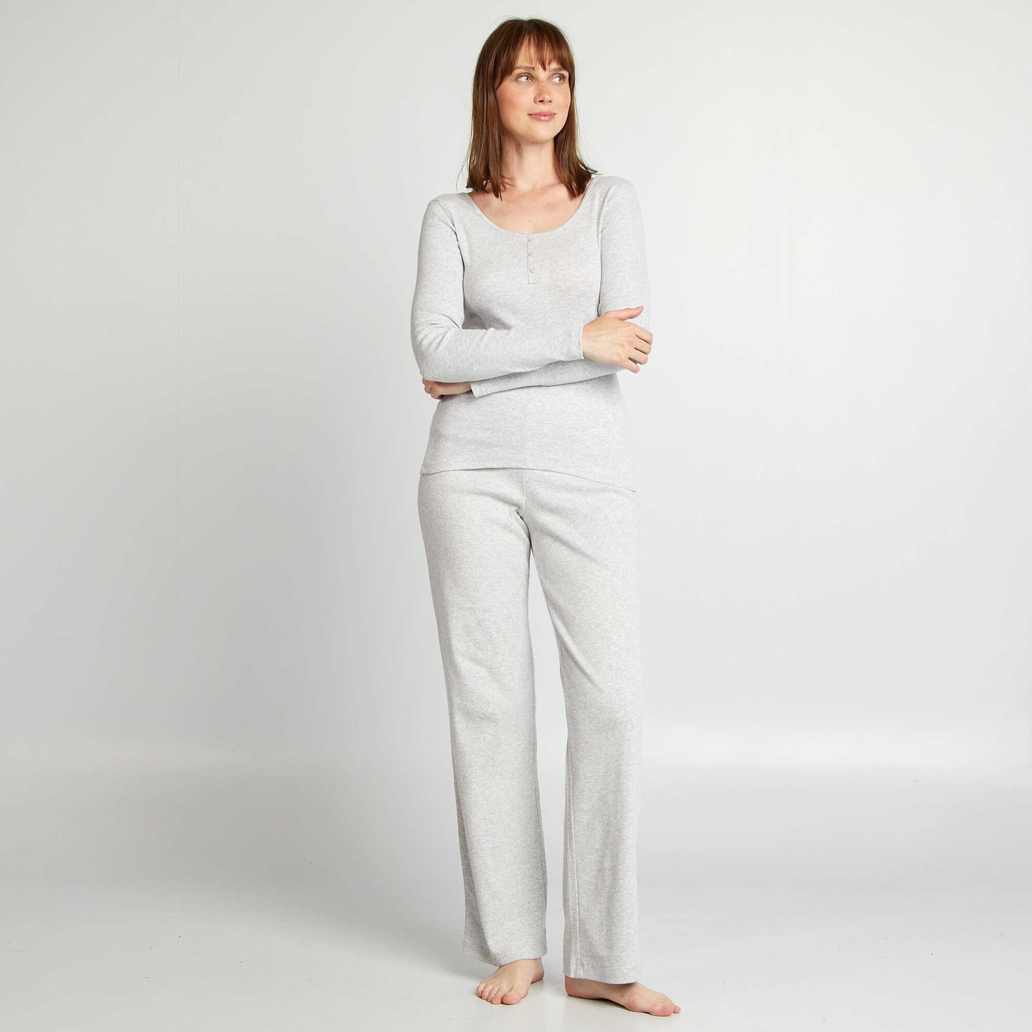 Pantalon de pyjama large rib GRIS CHINé