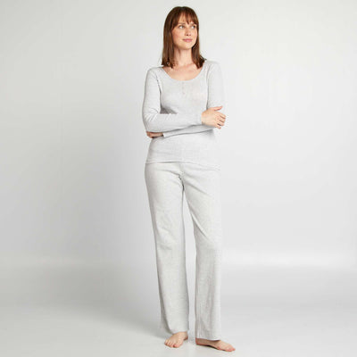 Pantalon de pyjama large rib GRIS CHINé