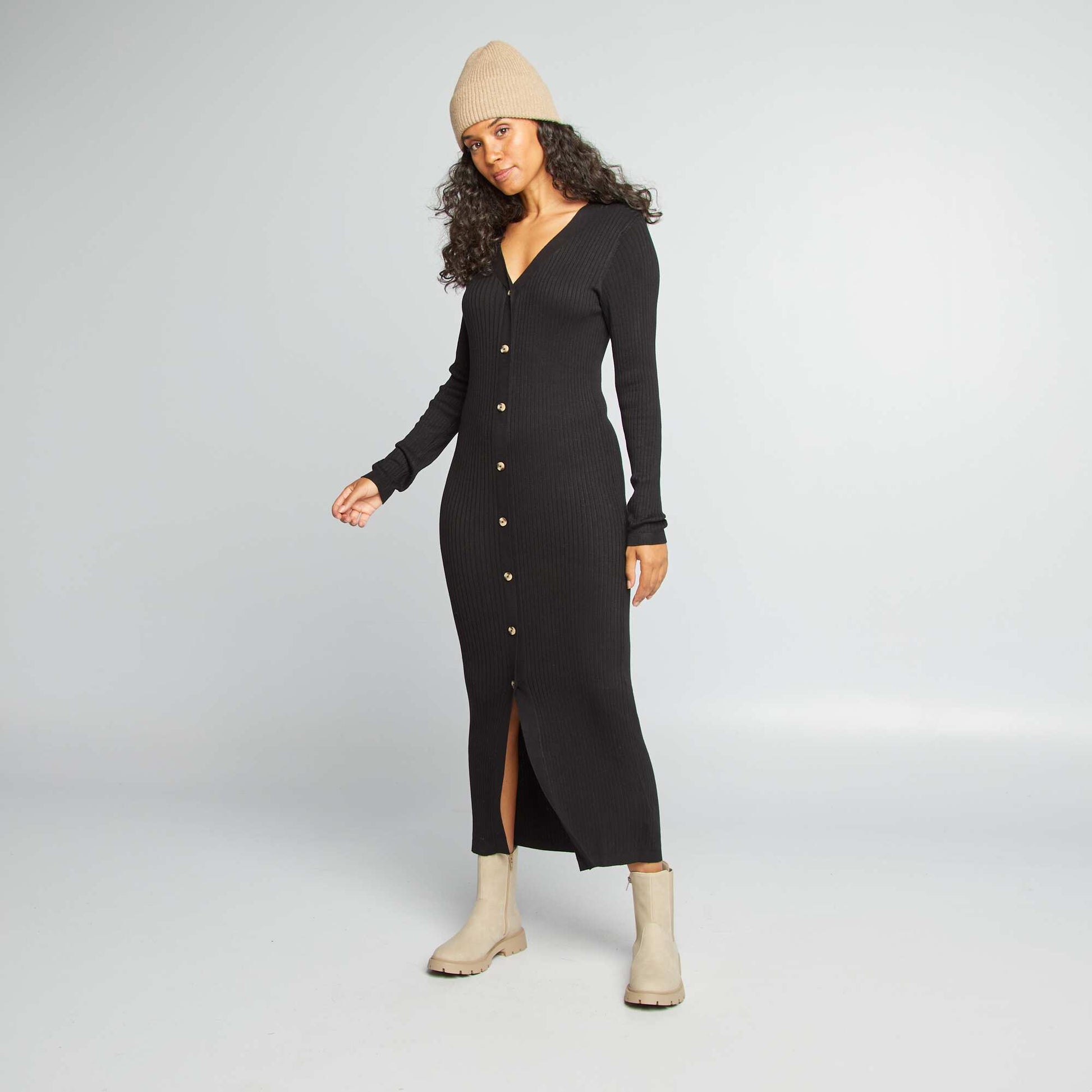 Robe longue fuseau côtelée NOIR