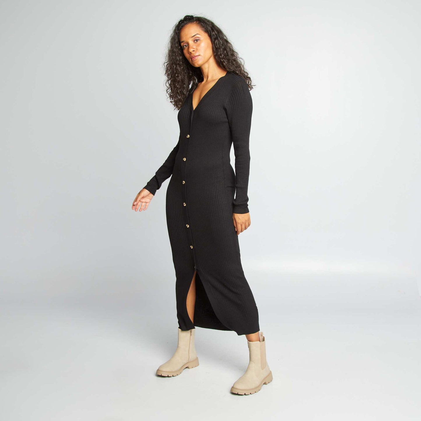 Robe longue fuseau côtelée NOIR