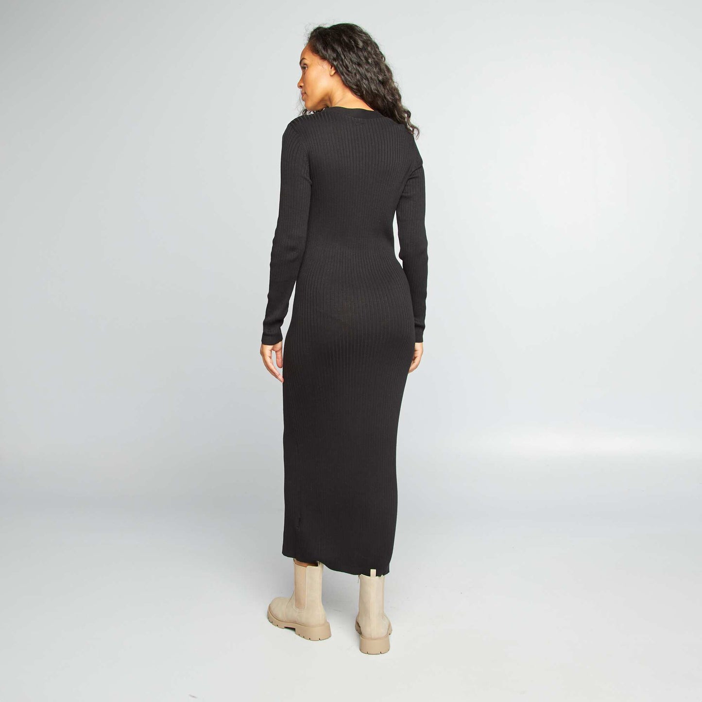 Robe longue fuseau côtelée NOIR