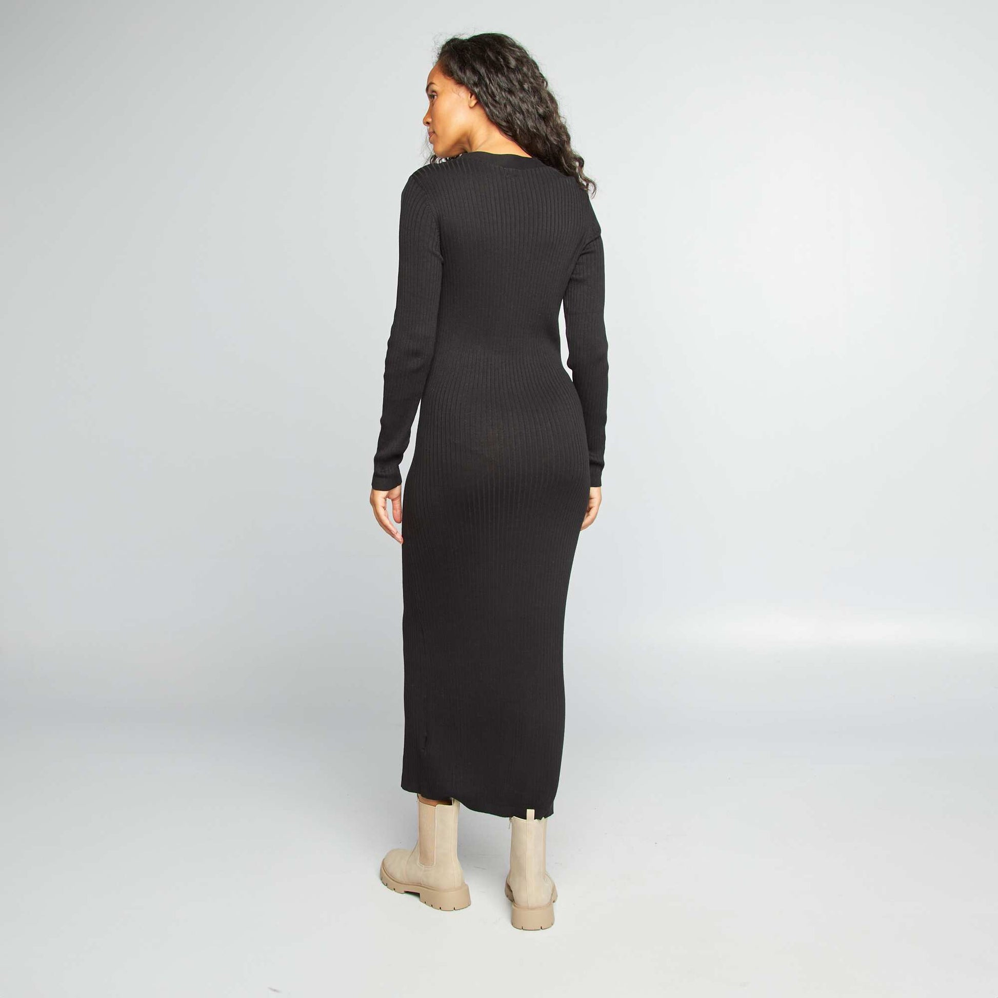 Robe longue fuseau côtelée NOIR