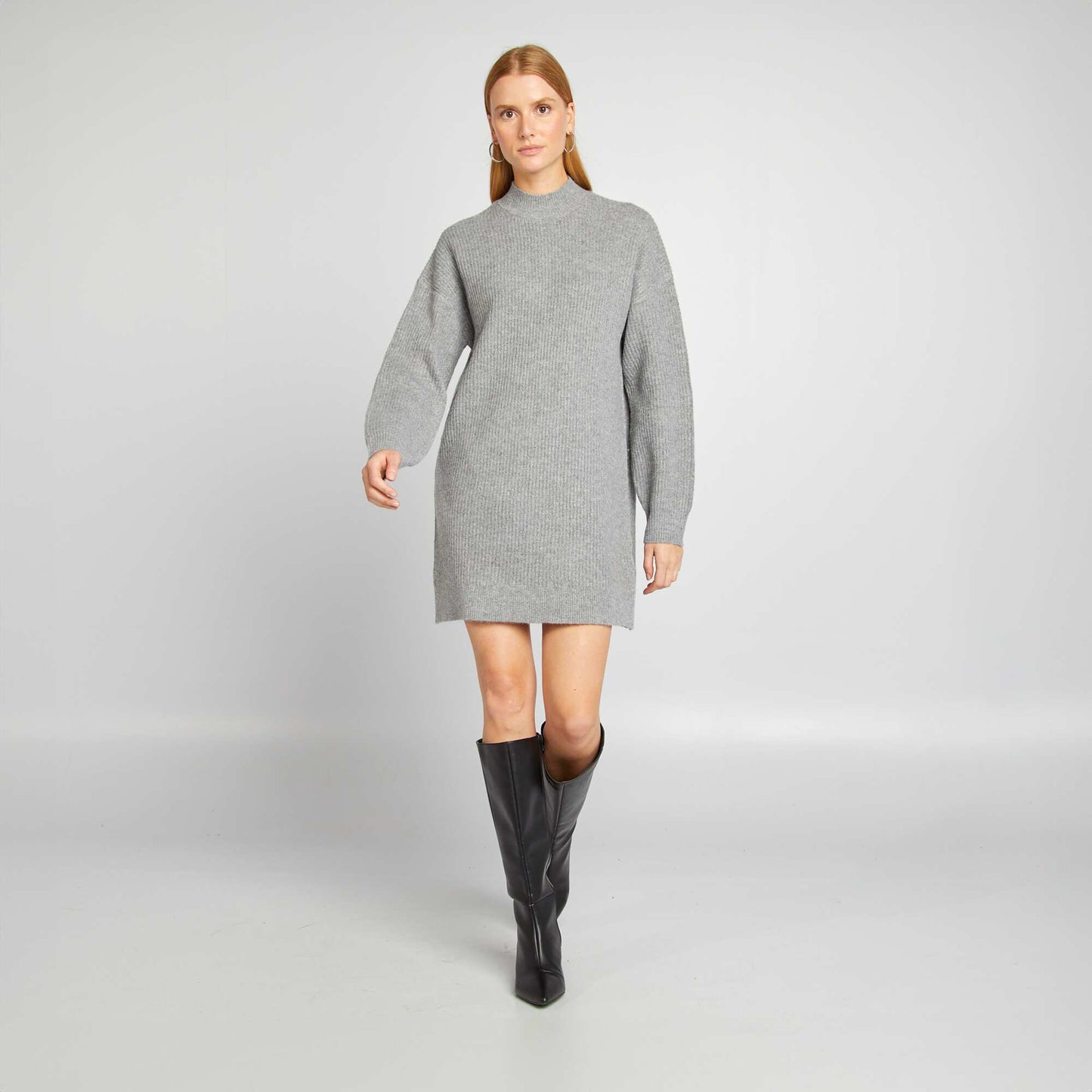 Robe pull en maille et col ras du cou GRIS