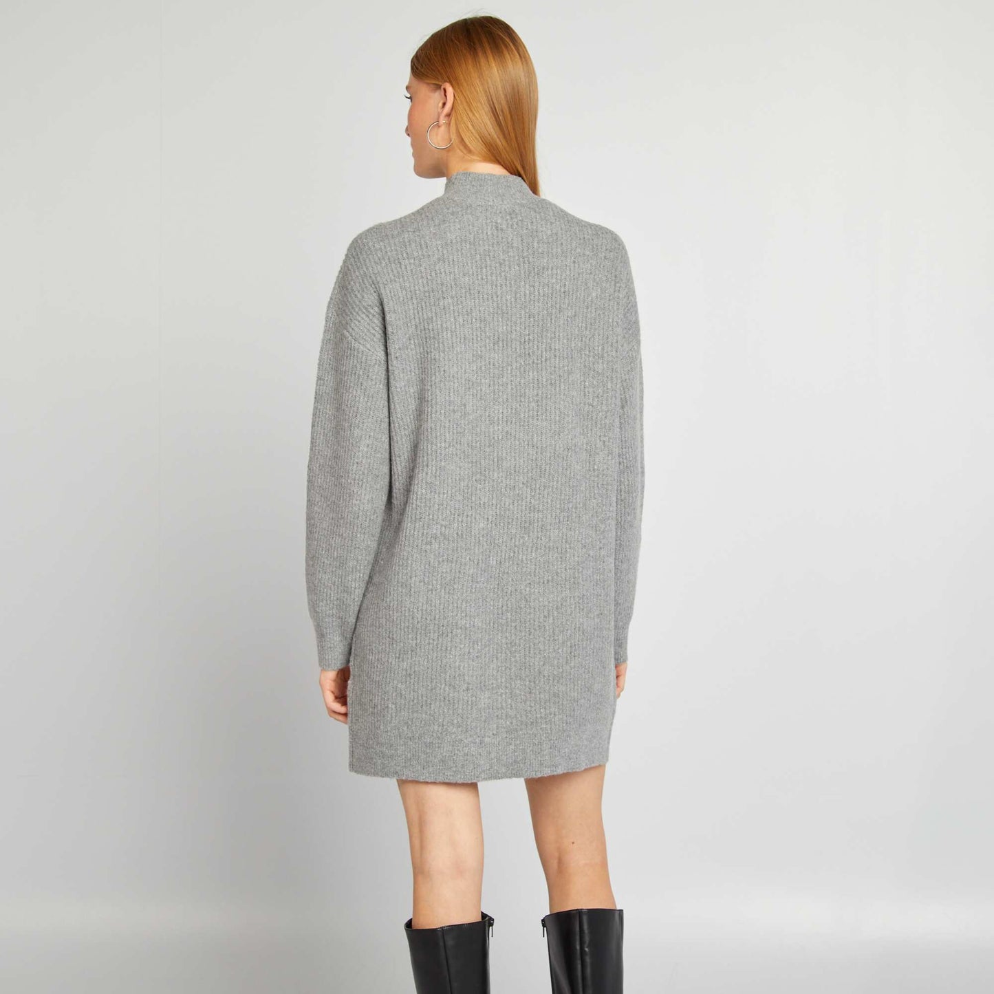 Robe pull en maille et col ras du cou GRIS