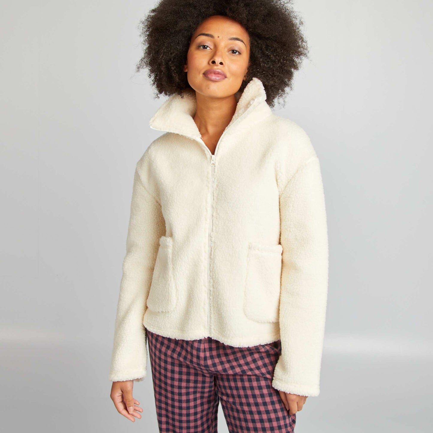 Sweat col montant effet moutonné BEIGE