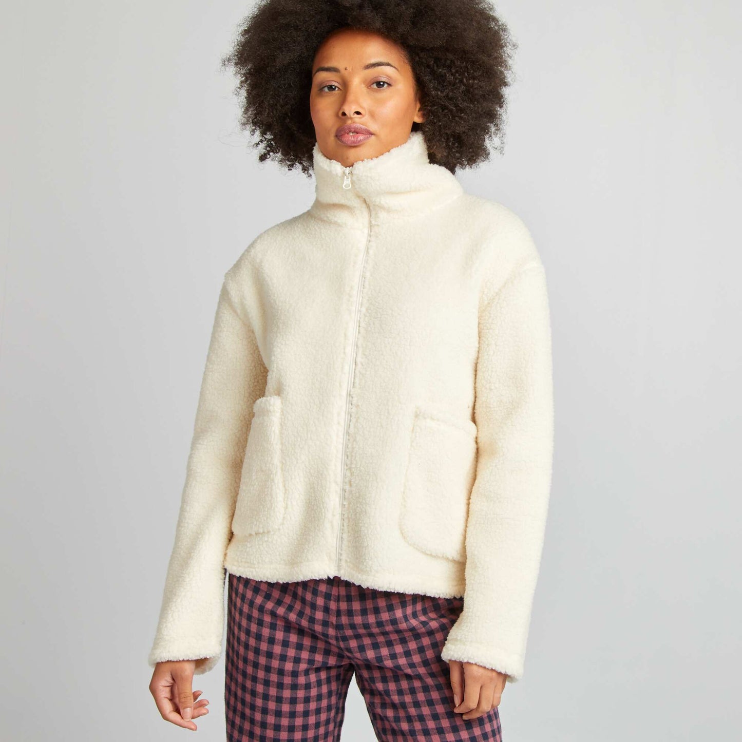 Sweat col montant effet moutonné BEIGE