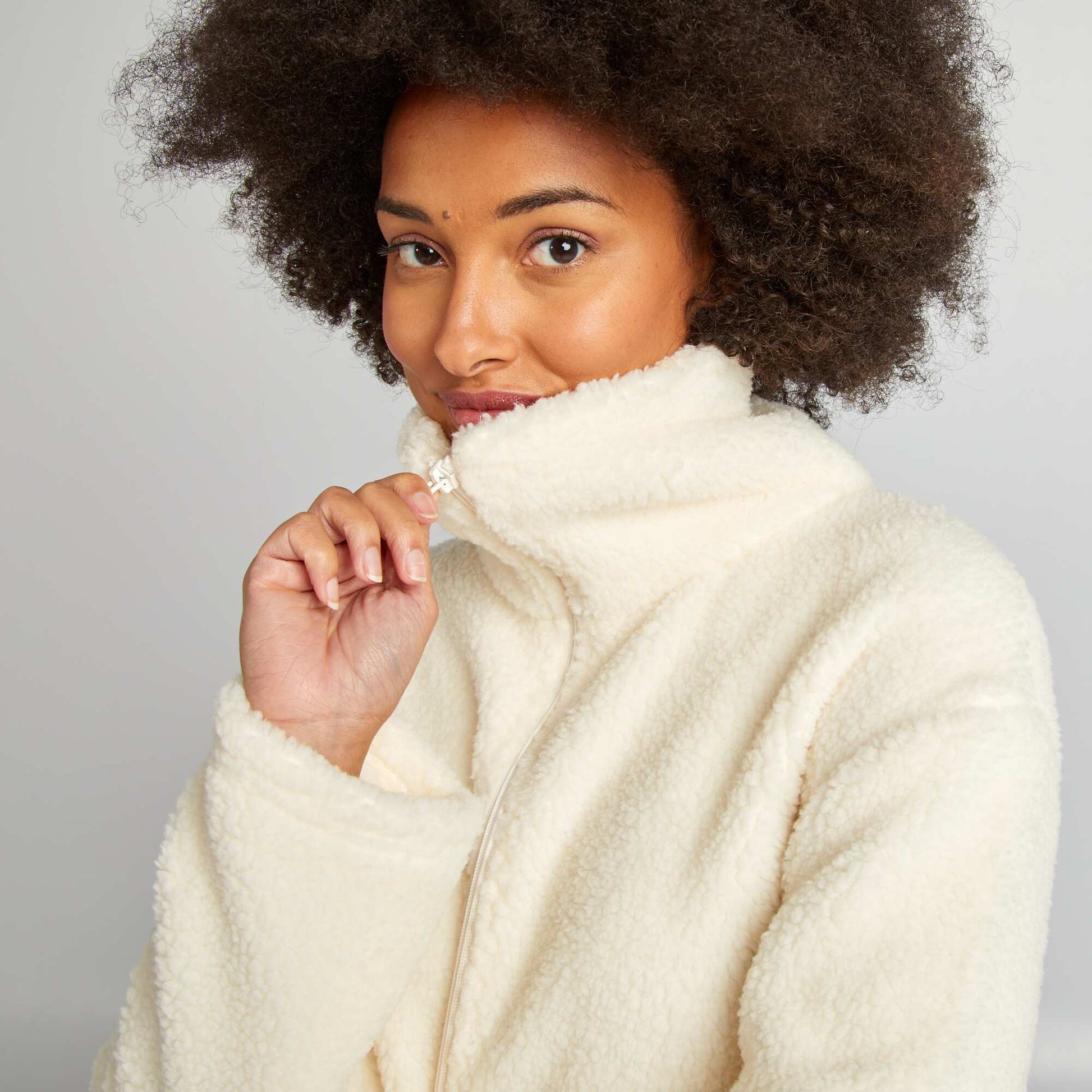 Sweat col montant effet moutonné BEIGE