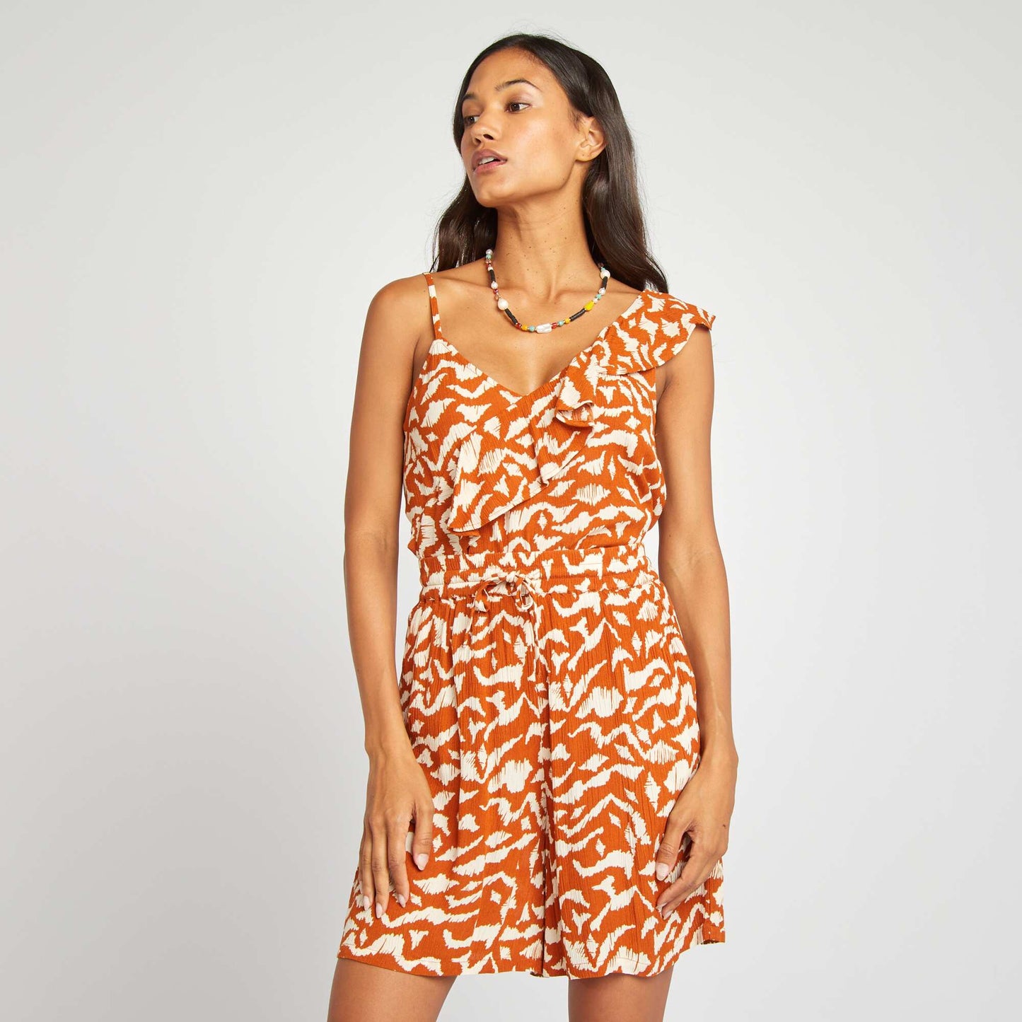 Short imprimé en maille crêpe MARRON