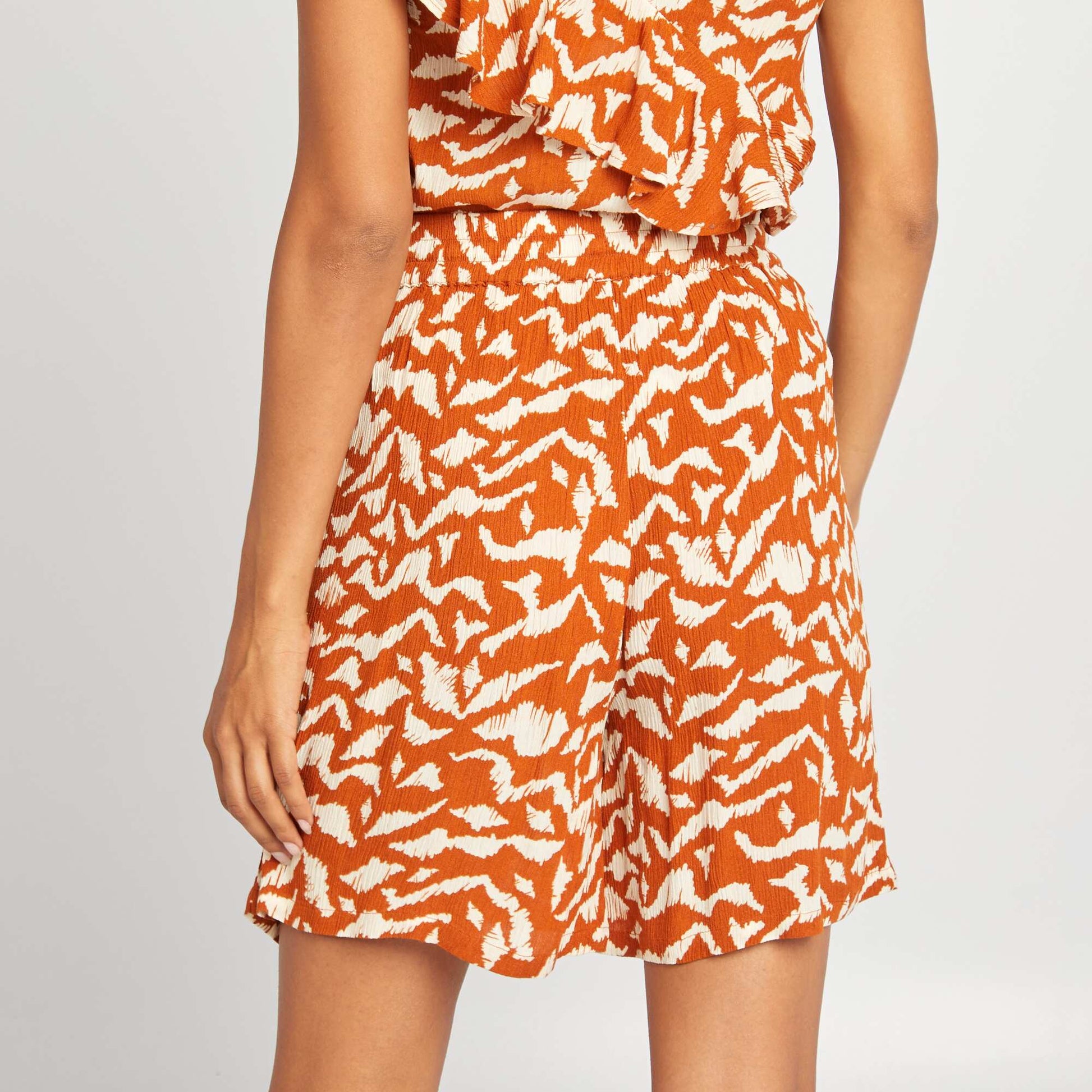 Short imprimé en maille crêpe MARRON