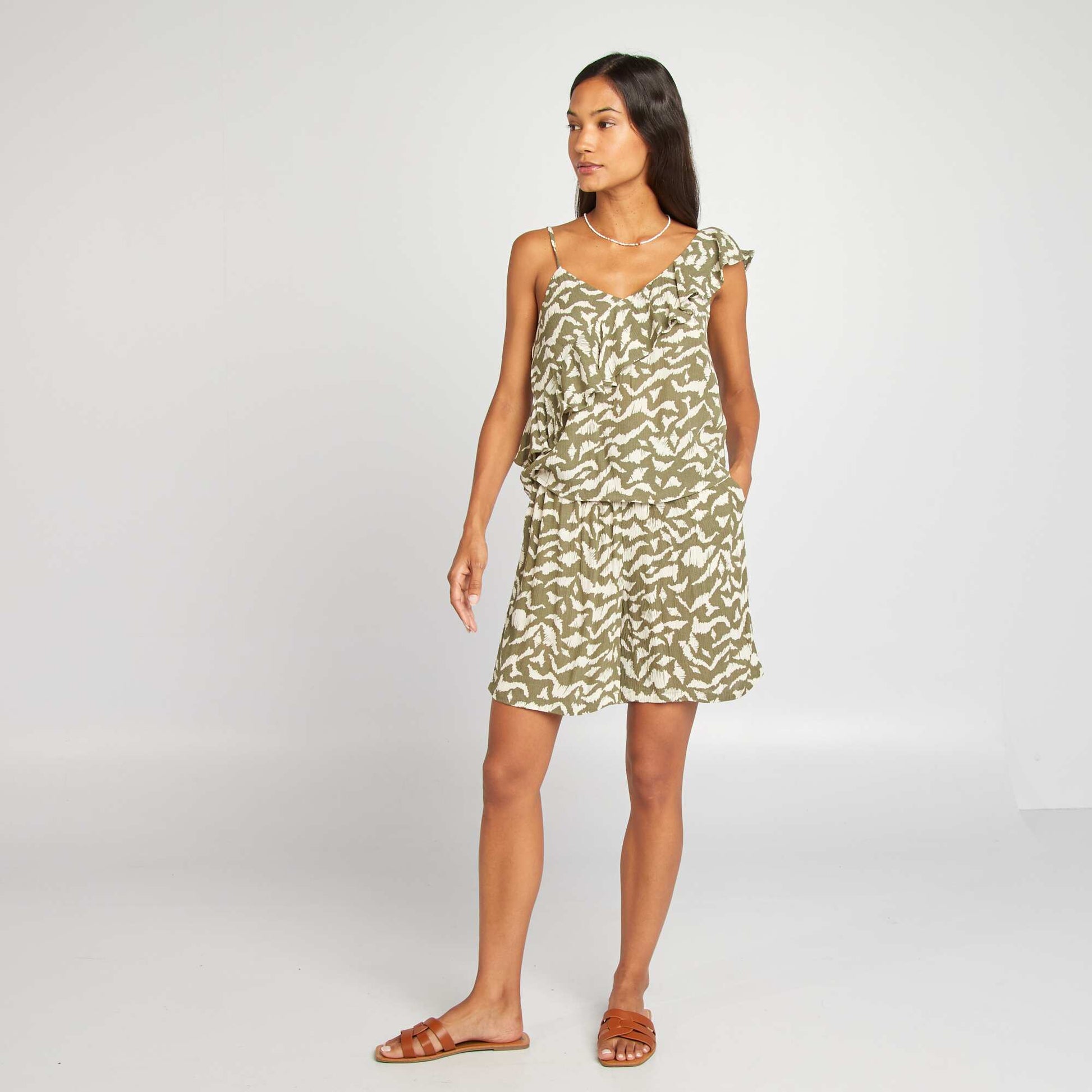 Short imprimé en maille crêpe KAKI