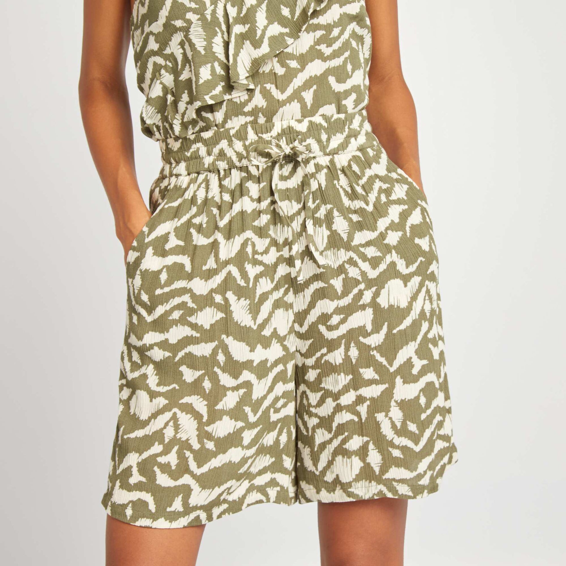 Short imprimé en maille crêpe KAKI