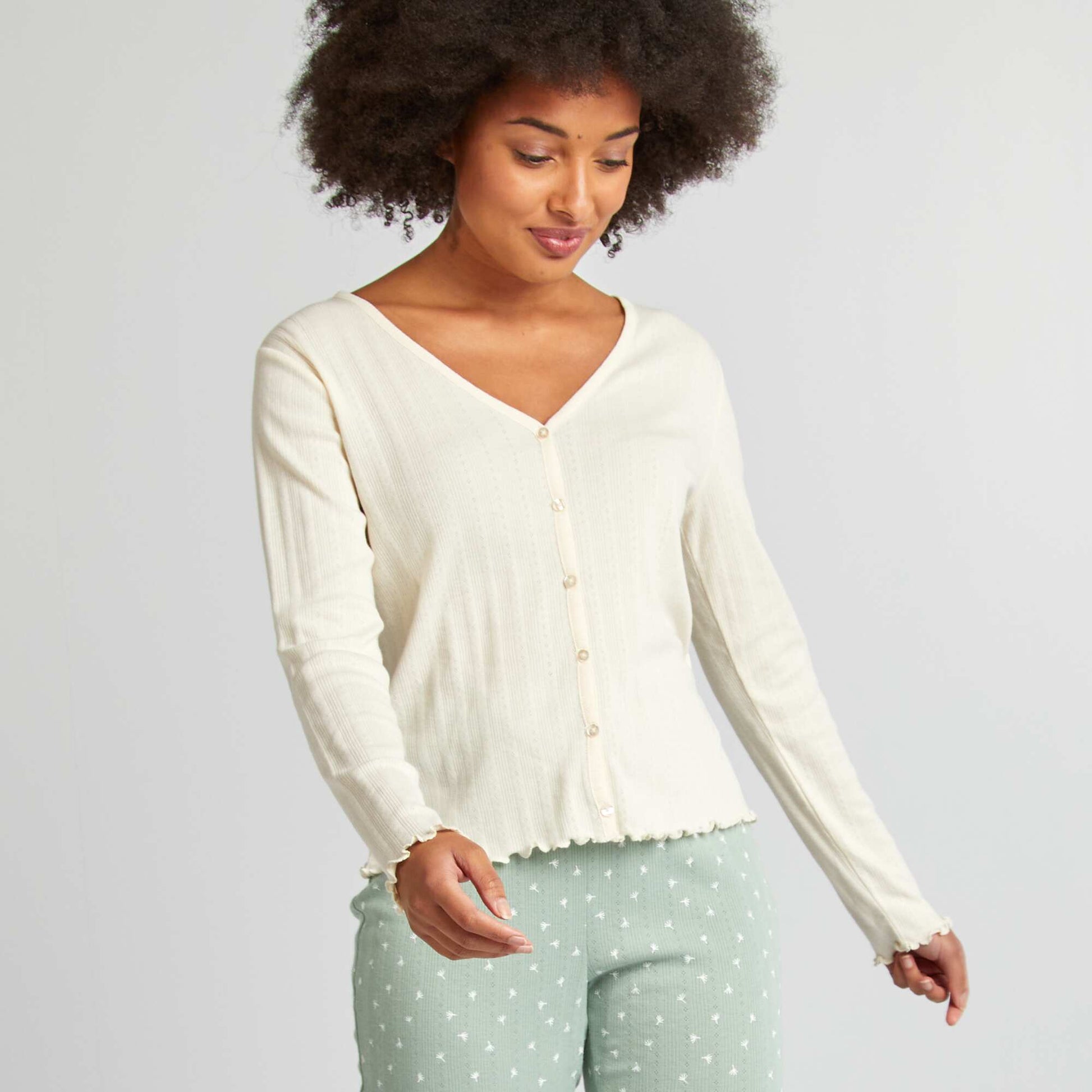 Gilet de nuit en maille pointelle CRèME