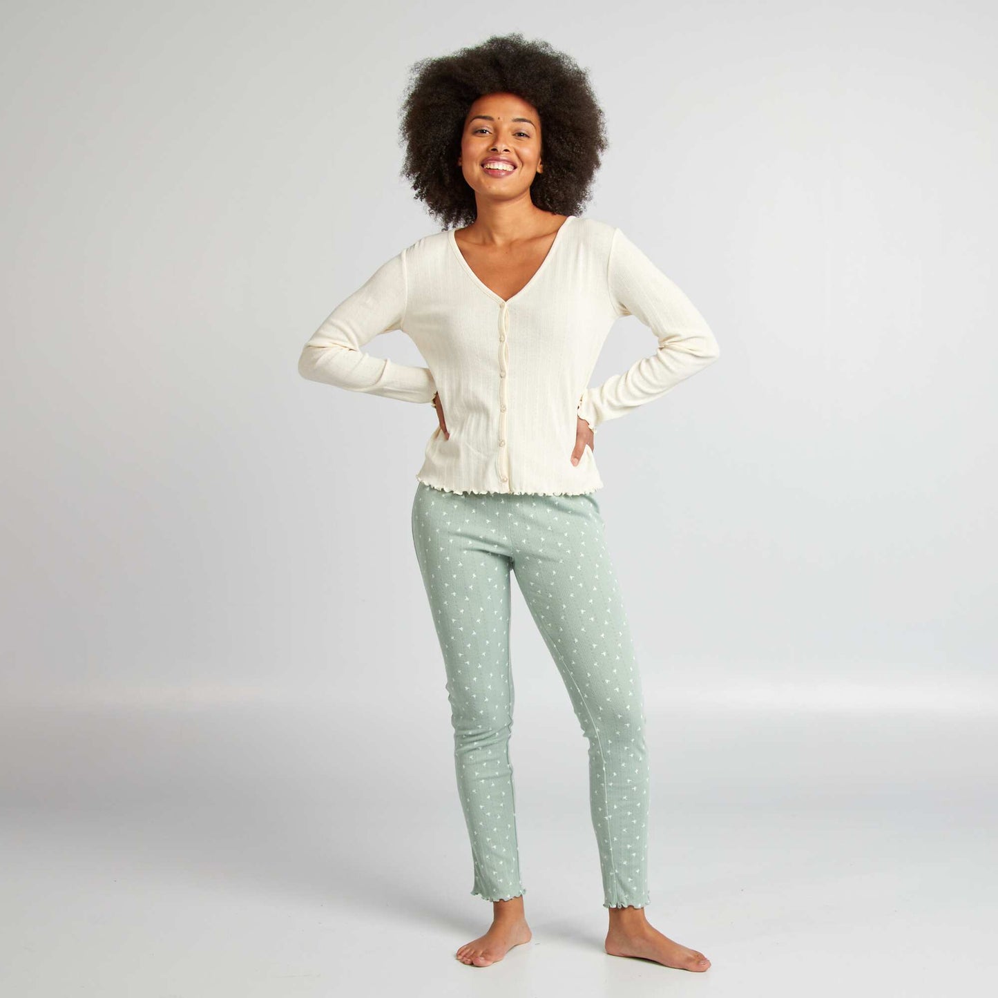 Gilet de nuit en maille pointelle CRèME