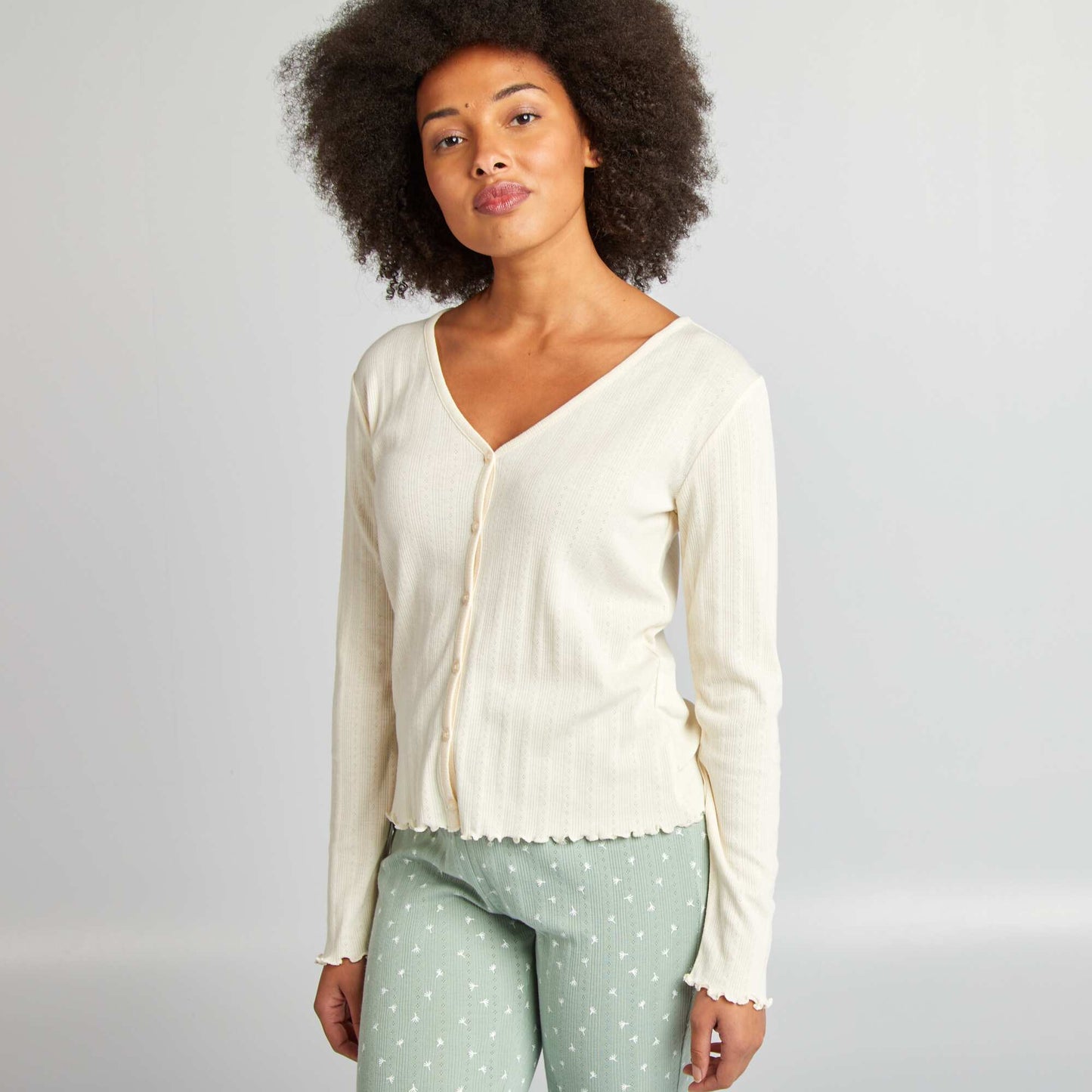 Gilet de nuit en maille pointelle CRèME